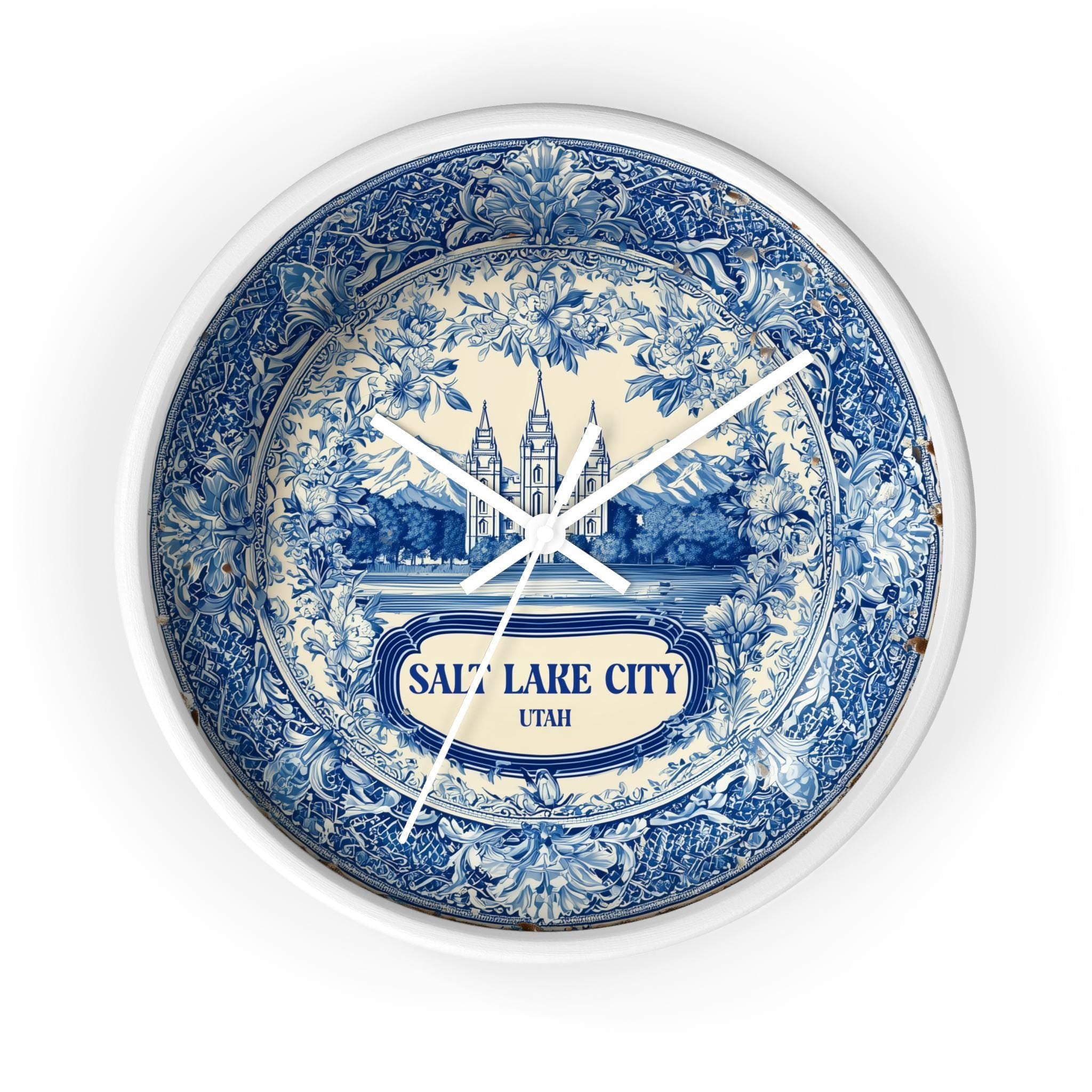 Salt Lake City Utah Wall Clock, Delf style Home Decor, Vintage City Travel Keepsake Art