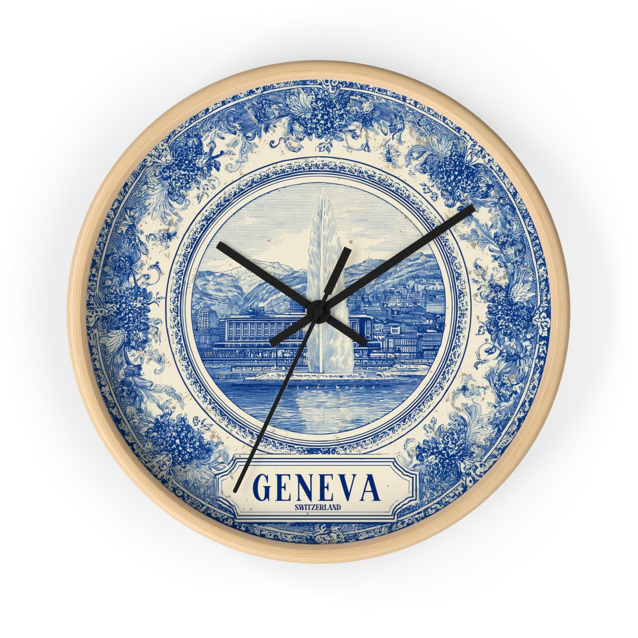 Geneva Switzerland Wall Clock, Delf style Home Decor, Vintage City Travel Keepsake Art