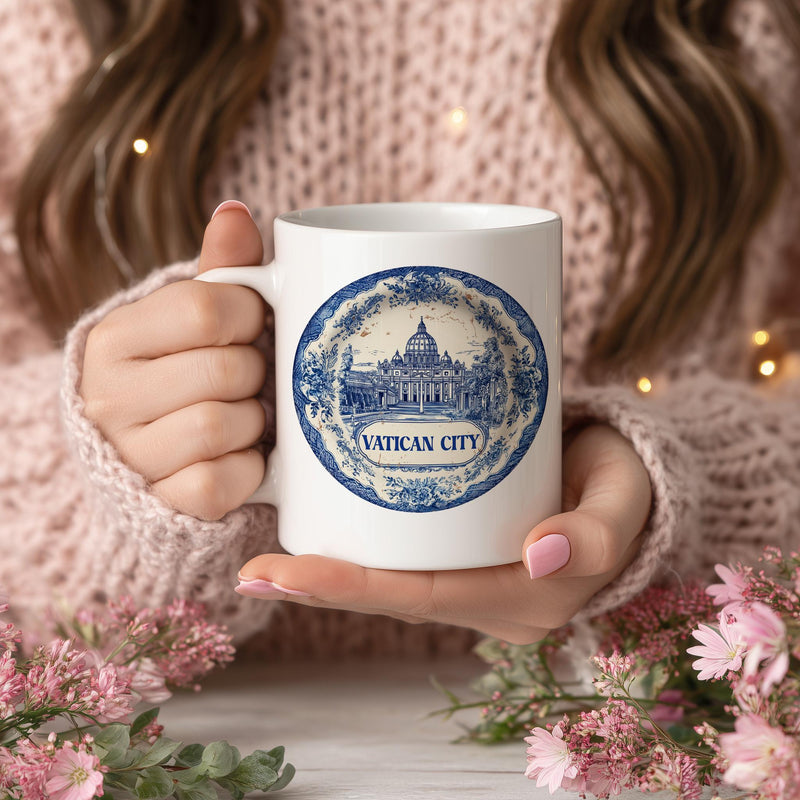 Vatican City Mug, Custom Delft Style cup, Personalized Vintage Travel City Gift