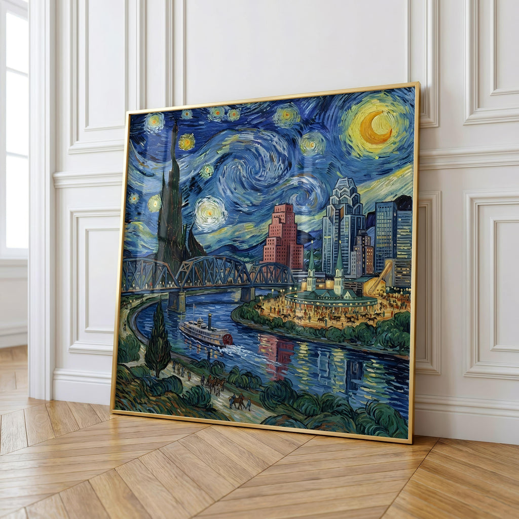 Louisville Kentucky Starry Night Wall Art, Van Gogh Print, Travel Gift Home Decor