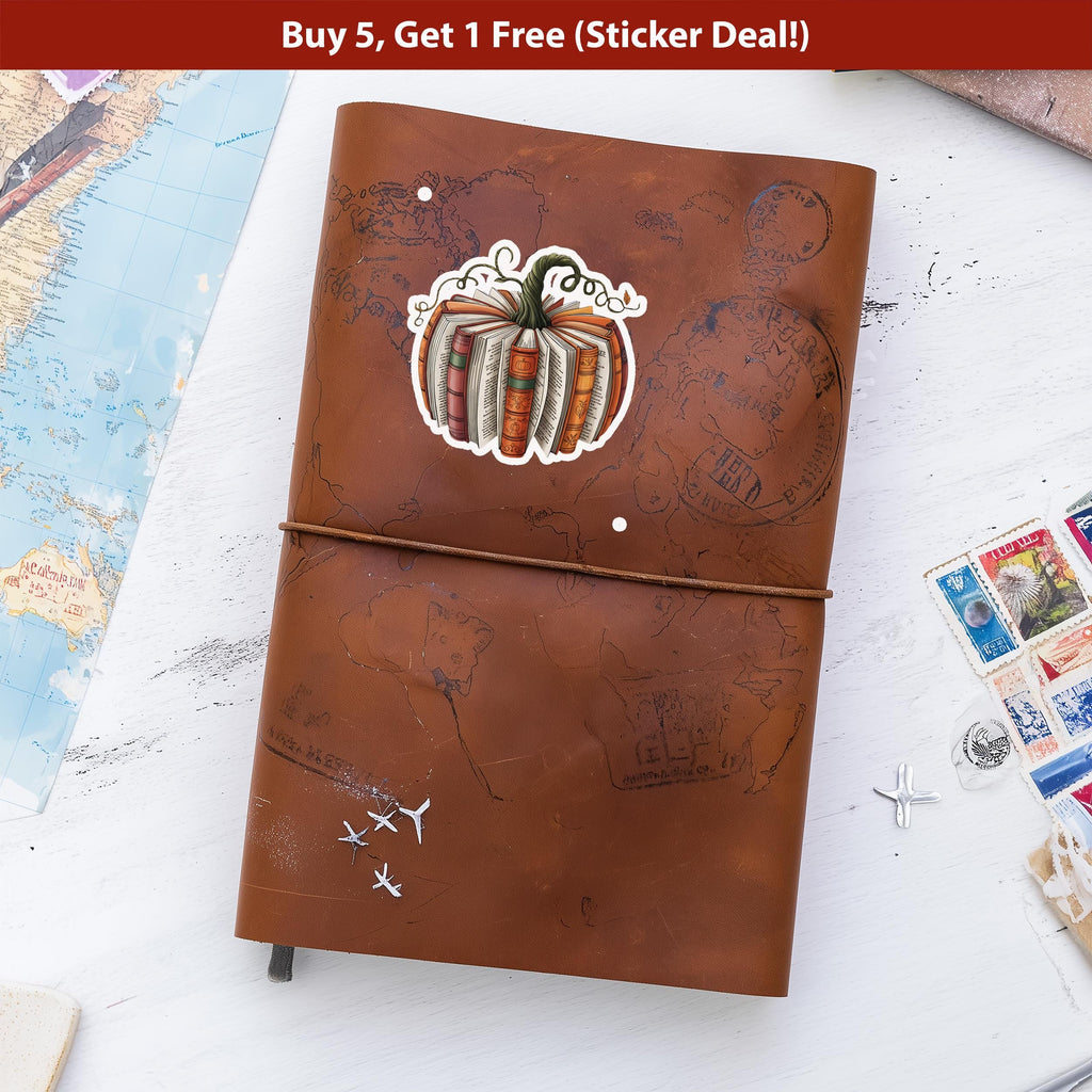 Book Pumpkin Sticker, Fall Reading Vinyl Decal, Halloween Book Lover Autumn Sticker