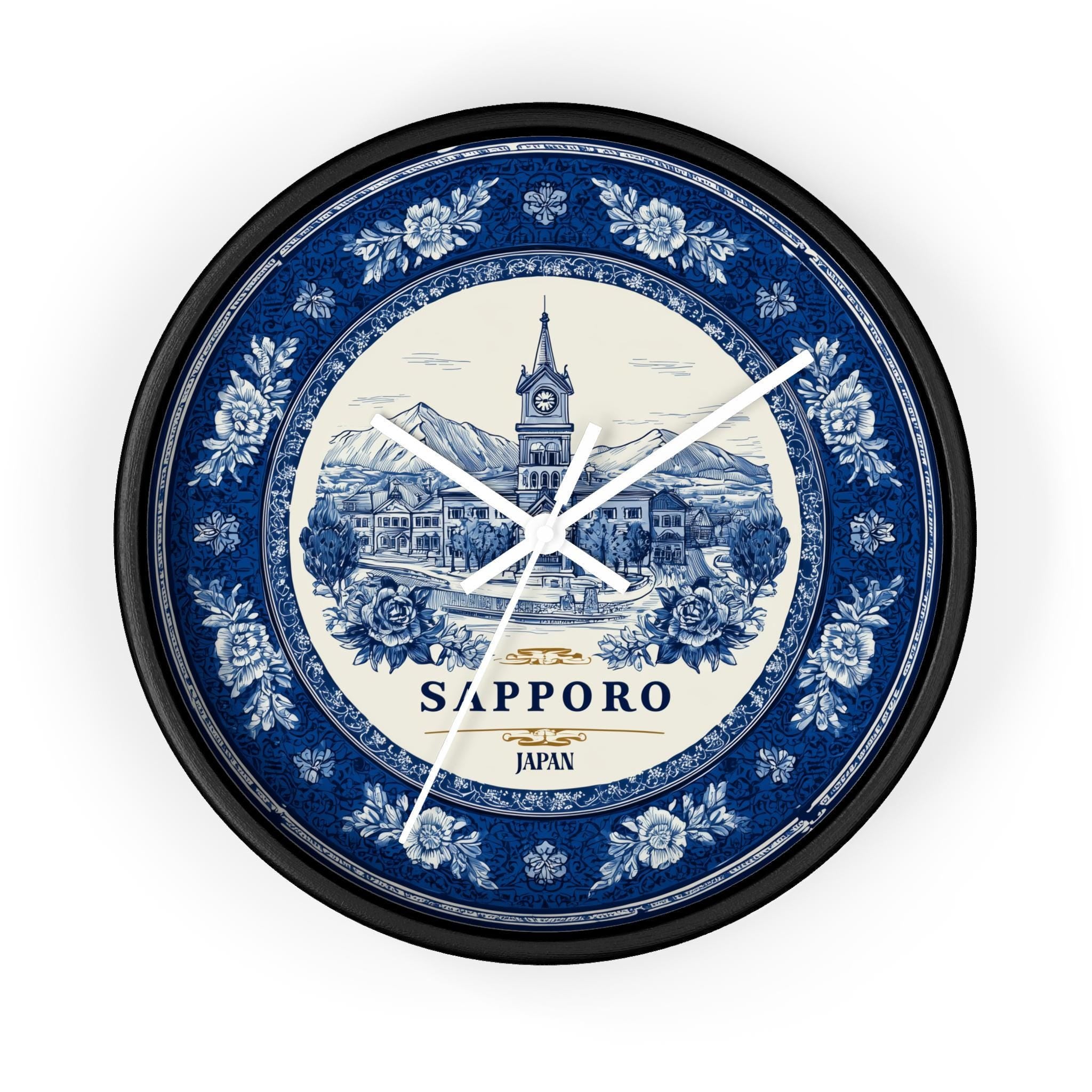 Sapporo Japan Wall Clock, Delf style Home Decor, Vintage City Travel Keepsake Art
