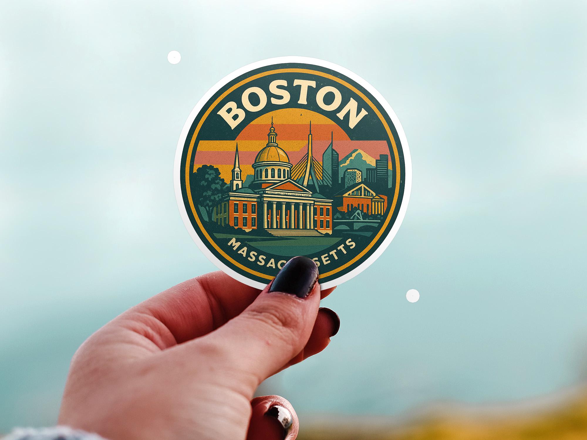 Boston Massachusetts United States Kiss-Cut Vinyl, Waterproof Decal, Retro Travel Lover Collection