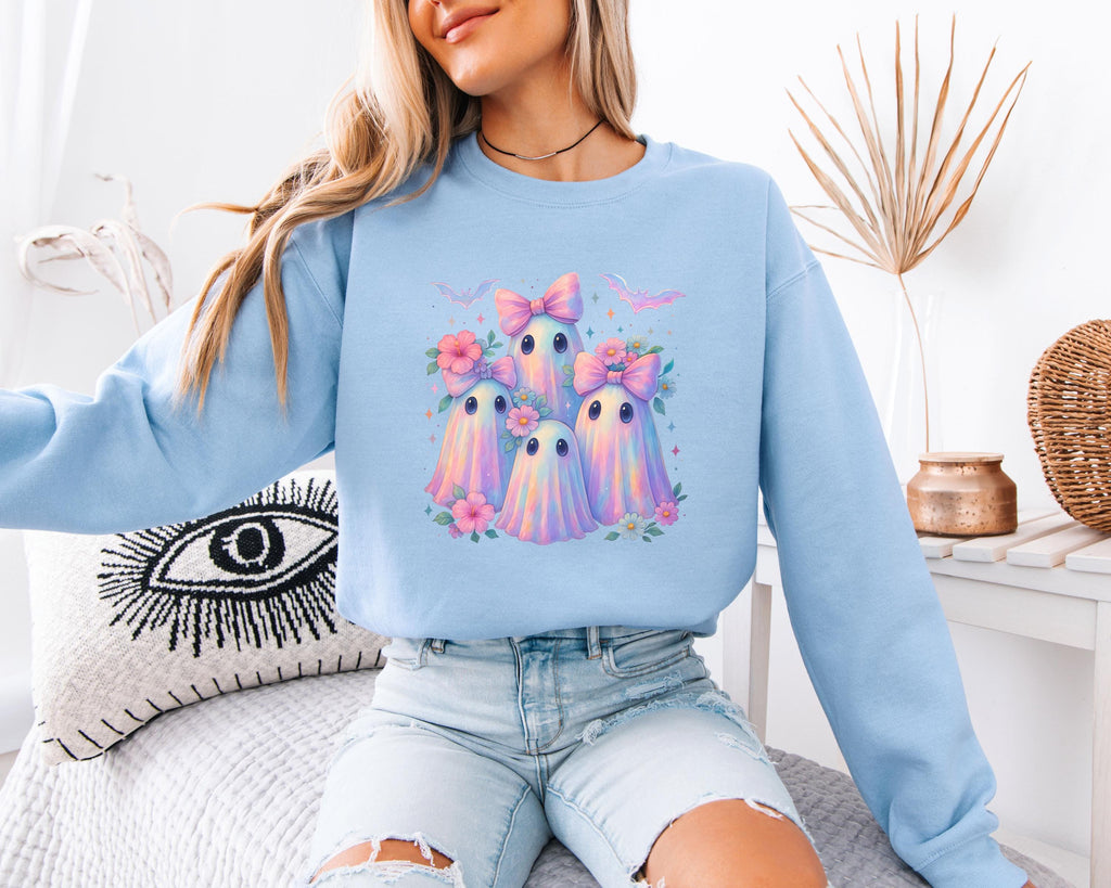 Cute Ghost Friends Sweatshirt, Kawaii Pastel Halloween Sweater, Spooky Cute Ghosts Crewneck, Cozy Fall Ghost Shirt, Halloween Gift
