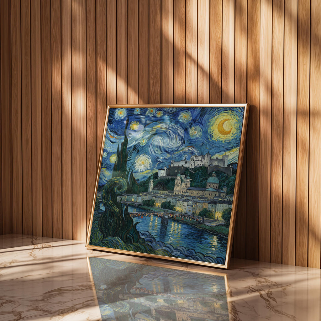 Salzburg Austria Starry Night Wall Art, Van Gogh Print, Travel Gift Home Decor