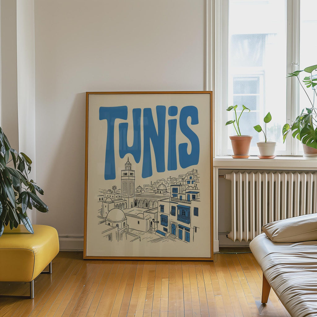 Tunis Skyline Wall Art, Framed Canvas Print, Tunisia Travel Decor