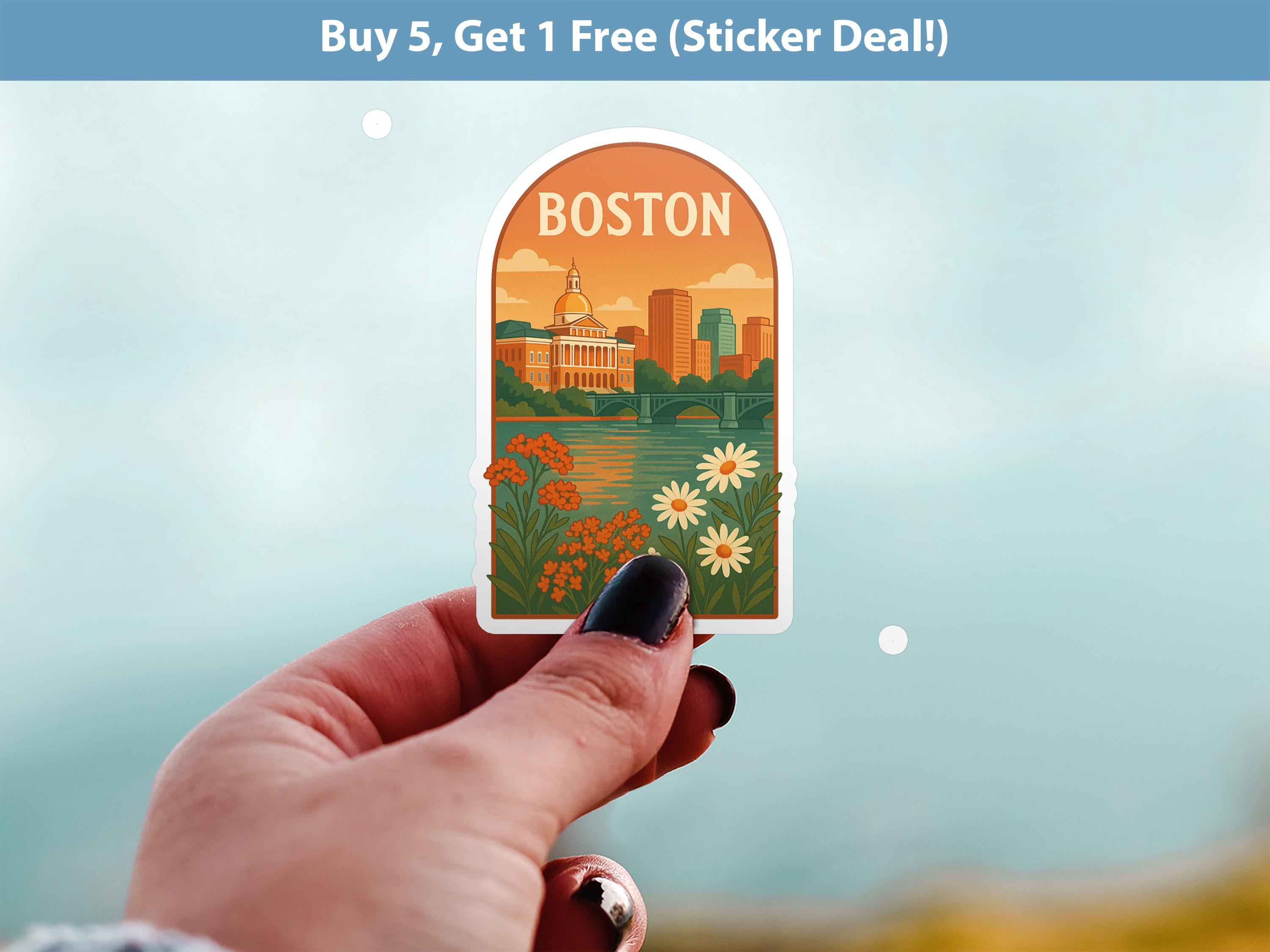 Boston Massachusetts Sticker, Vintage City Vinyl Decal, Retro Travel Lover Collection, Journal Scrapbook