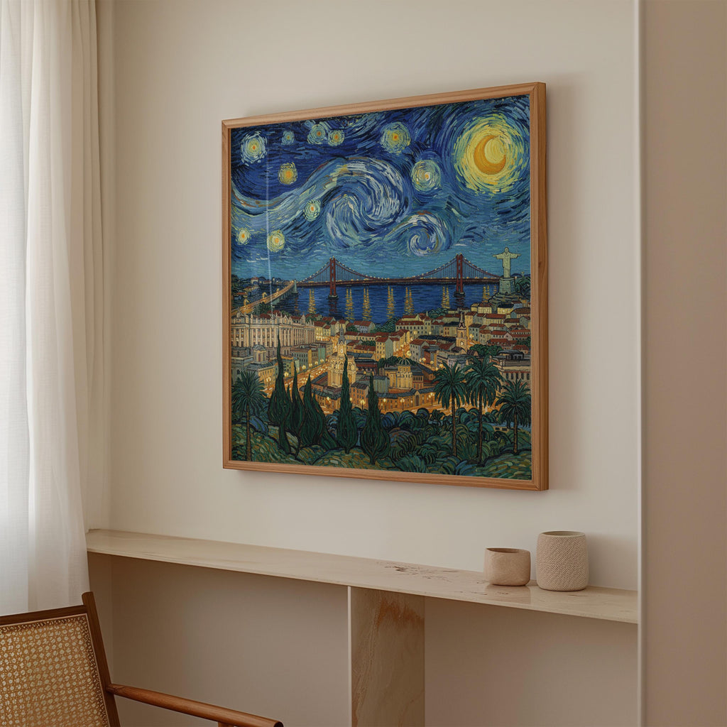 Lisbon Portugal Starry Night Wall Art, Van Gogh Print, Travel Gift Home Decor