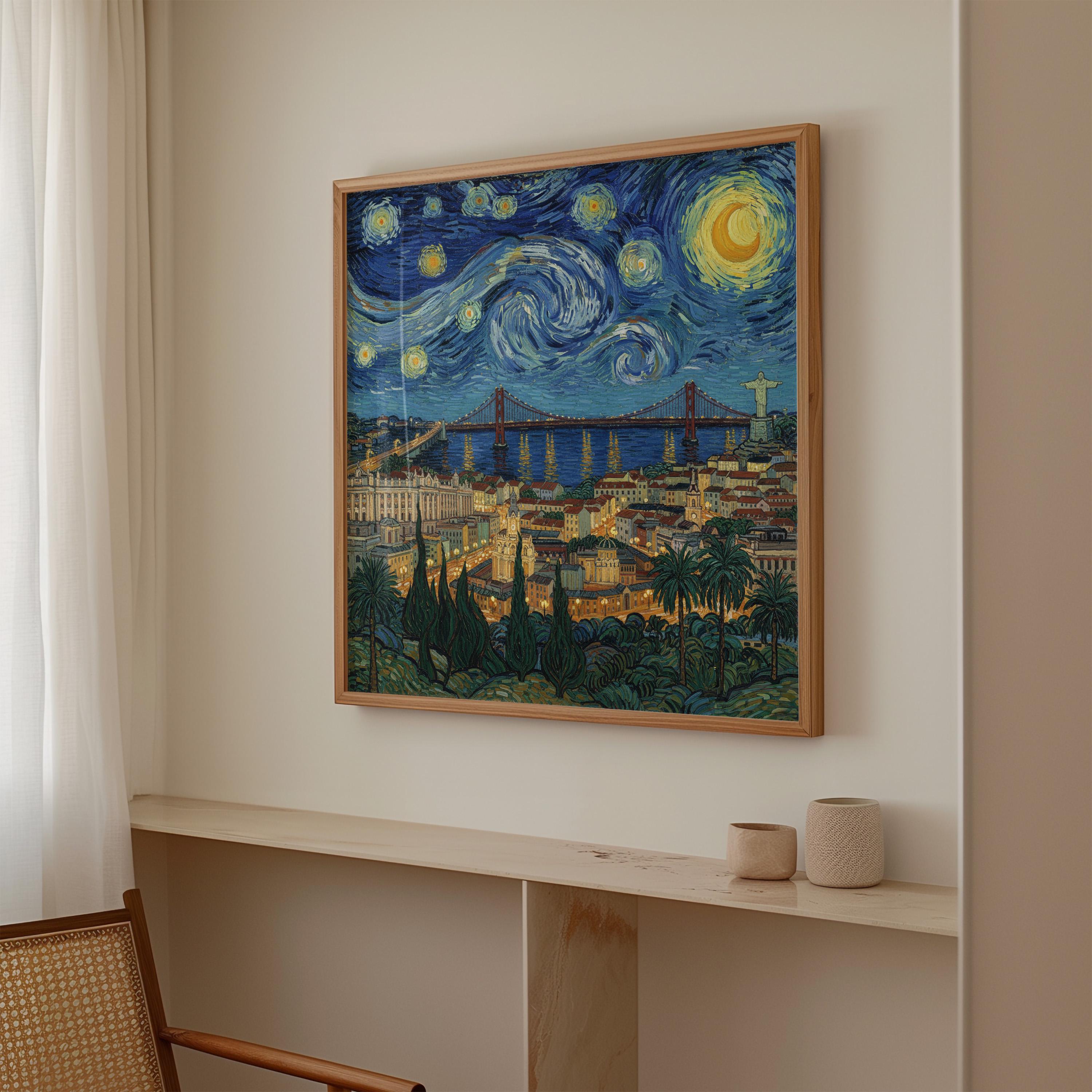 Lisbon Portugal Starry Night Wall Art, Van Gogh Print, Travel Gift Home Decor