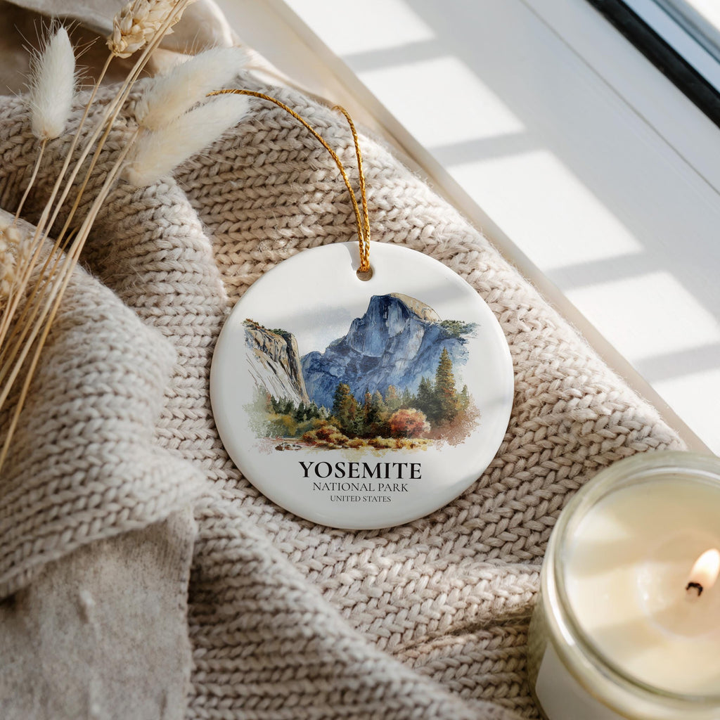 Yosemite National Park United States Personalized Watercolor Ornament, Custom Ceramic Christmas gift, Travel Keepsake