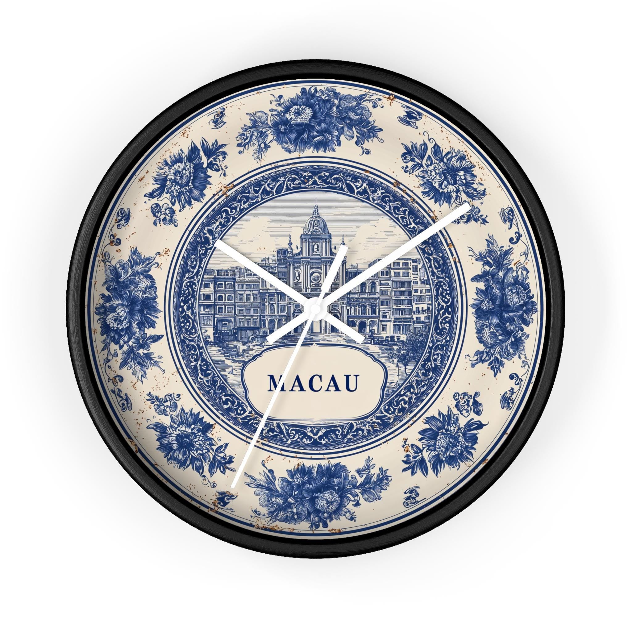 Macau China Wall Clock, Delf style Home Decor, Vintage City Travel Keepsake Art