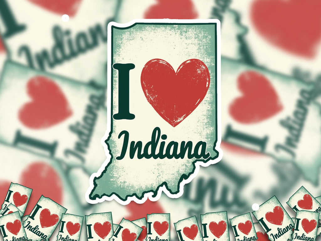 I love Indiana Sticker, Vintage US States Vinyl Decal, Waterproof Decal, Retro Travel Collection