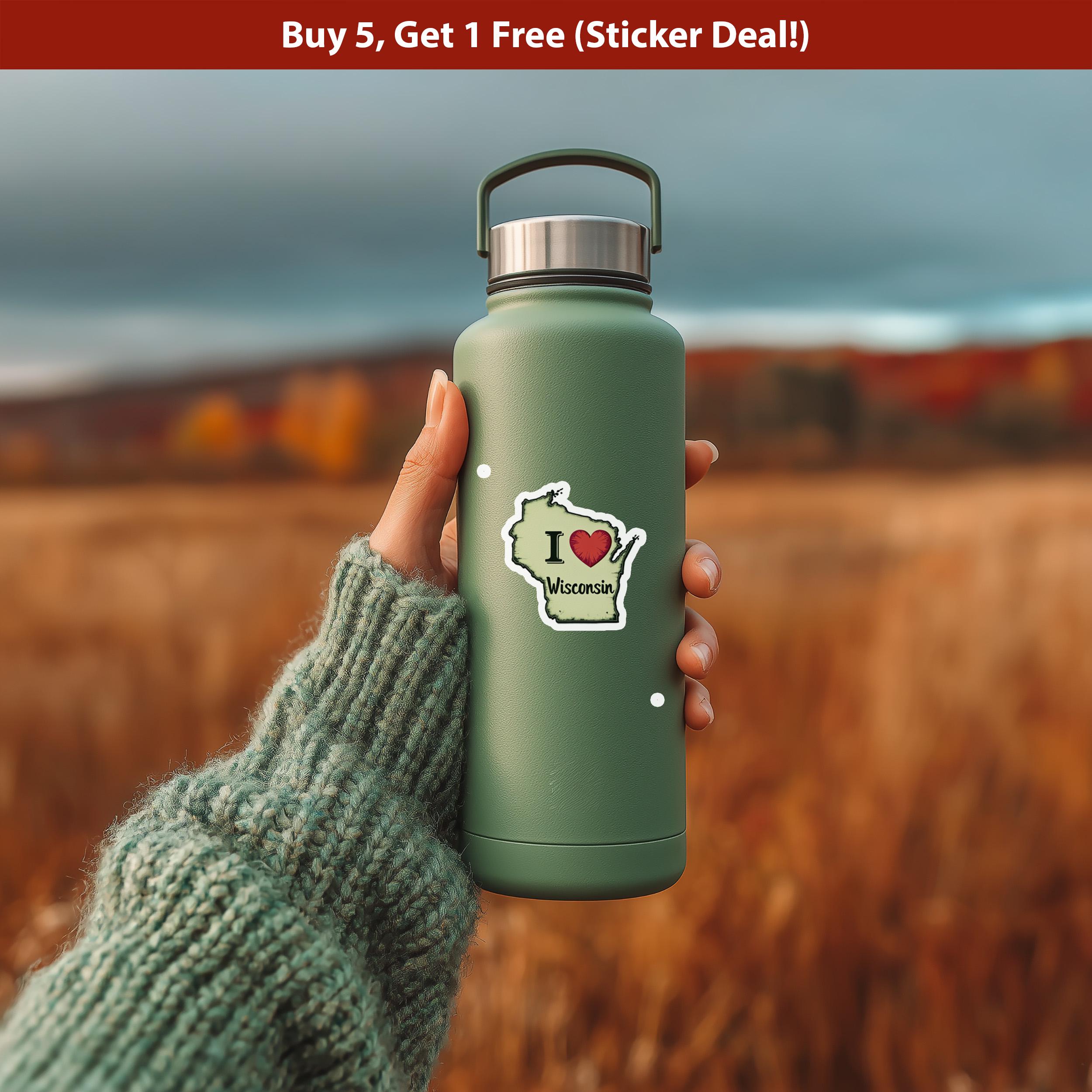 I love Wisconsin Sticker, Vintage US States Vinyl Decal, Waterproof Decal, Retro Travel Collection