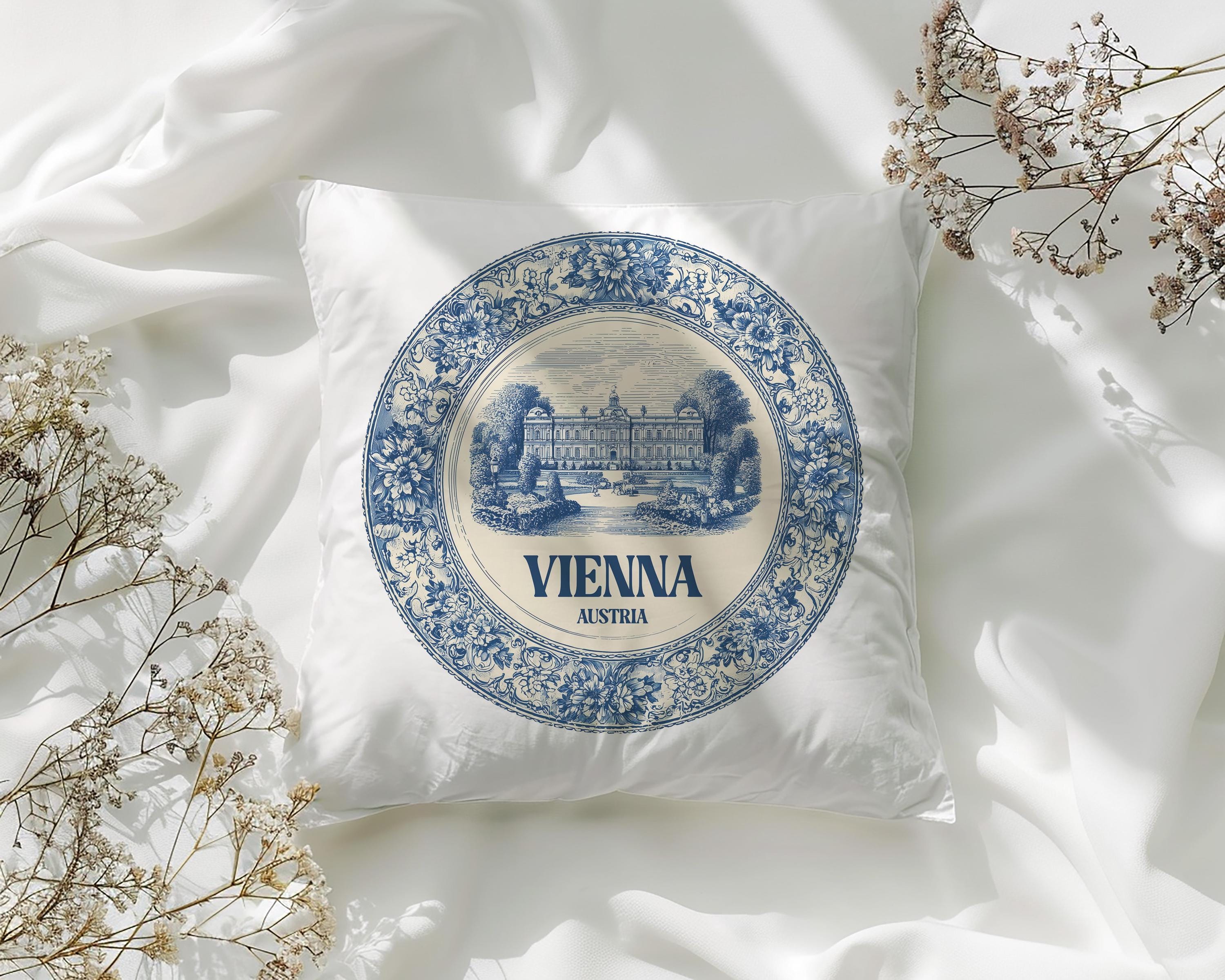 Vienna Austria Pillowcase, Delft Style Decorative Throw Pillow, Vintage Cityscape Retro Home Decor