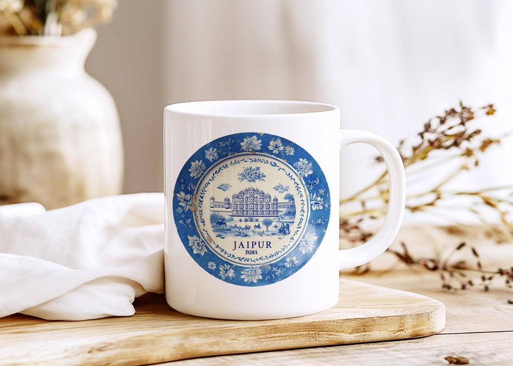 Jaipur India Mug, Custom Delft Style cup, Personalized Vintage Travel City Gift