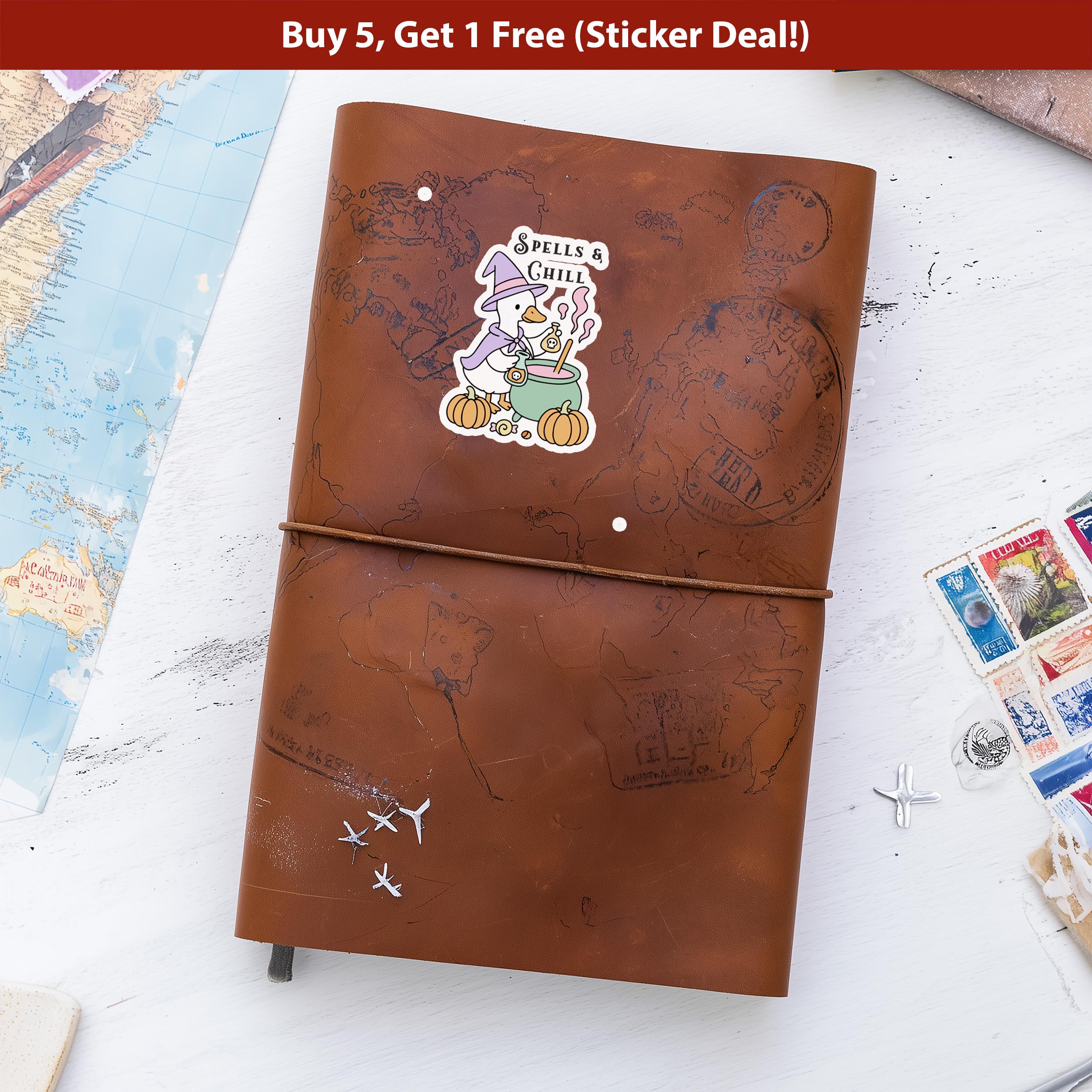 Spells & Chill Sticker, Silly Goose Sarcastic Decal, Cute Witch Halloween Vinyl