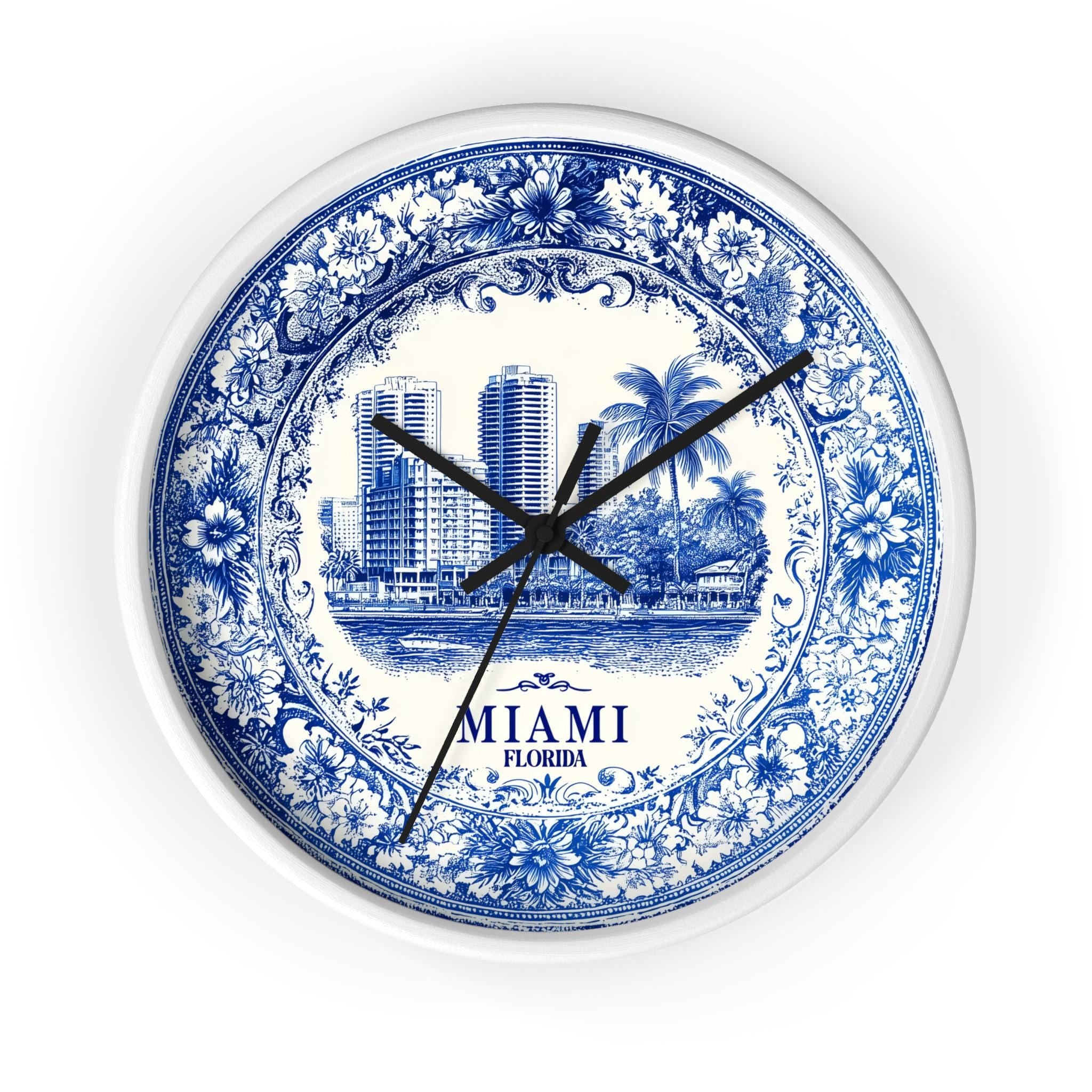 Miami Florida Wall Clock, Delf style Home Decor, Vintage City Travel Keepsake Art
