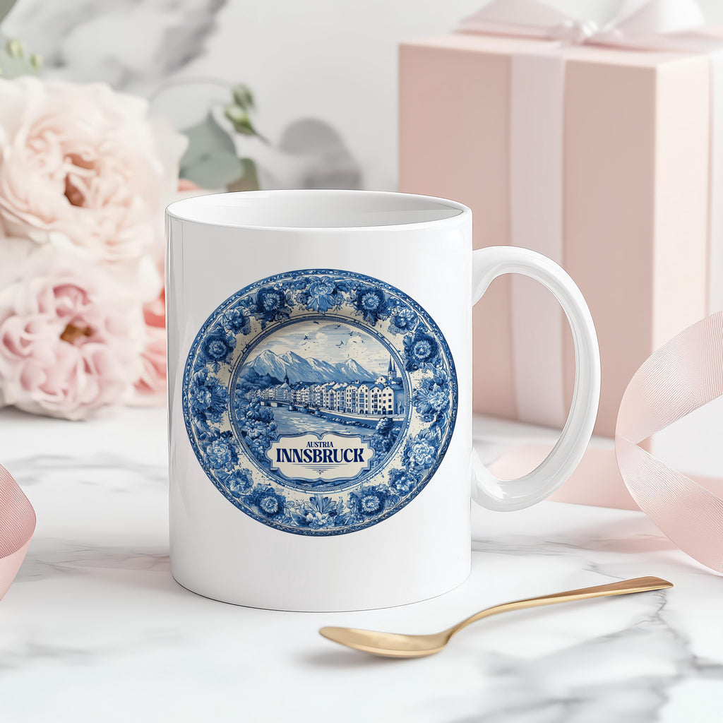 Innsbruck Austria Mug, Custom Delft Style cup, Personalized Vintage Travel City Gift