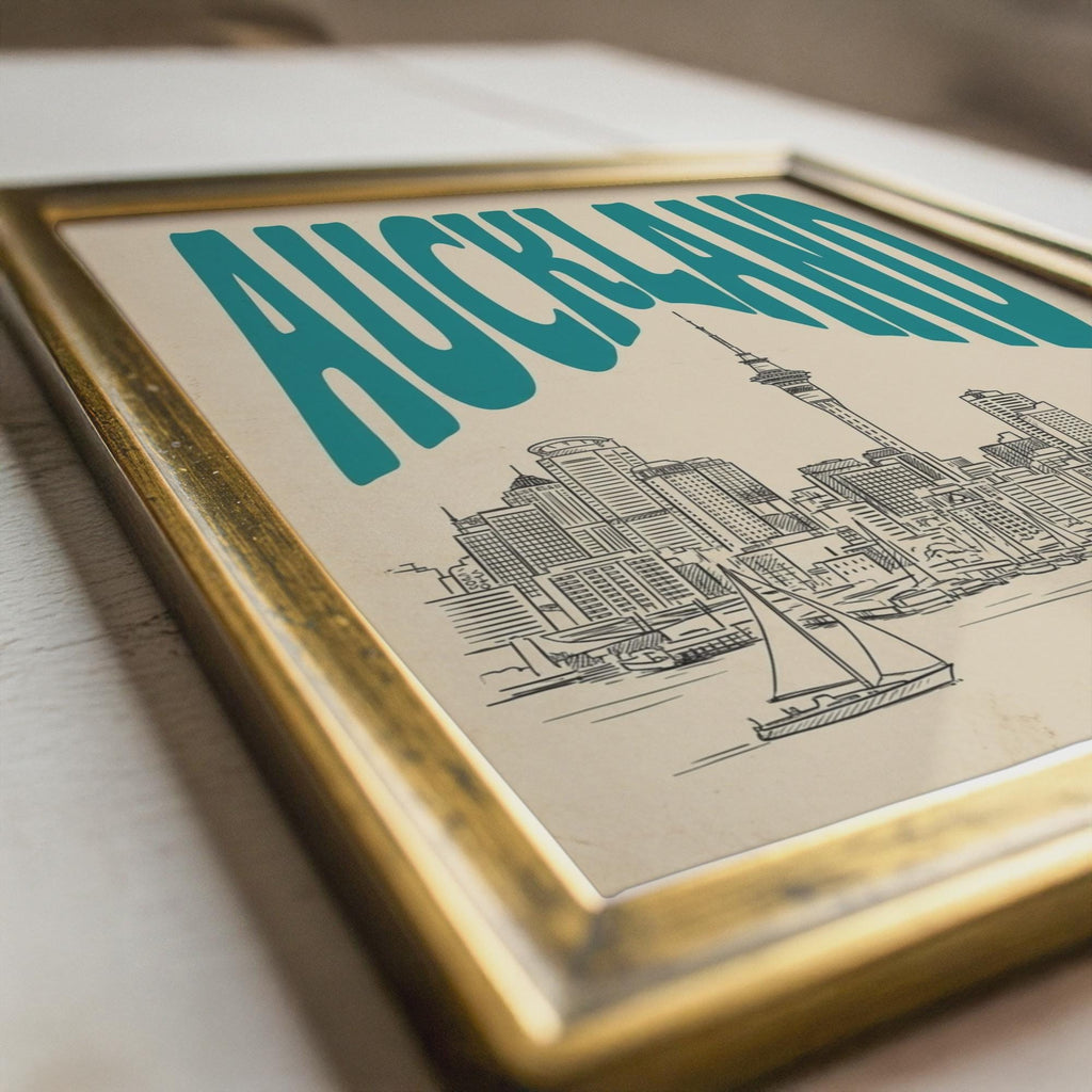Auckland Skyline Wall Art, Vintage Travel Poster, New Zealand Harbor Print