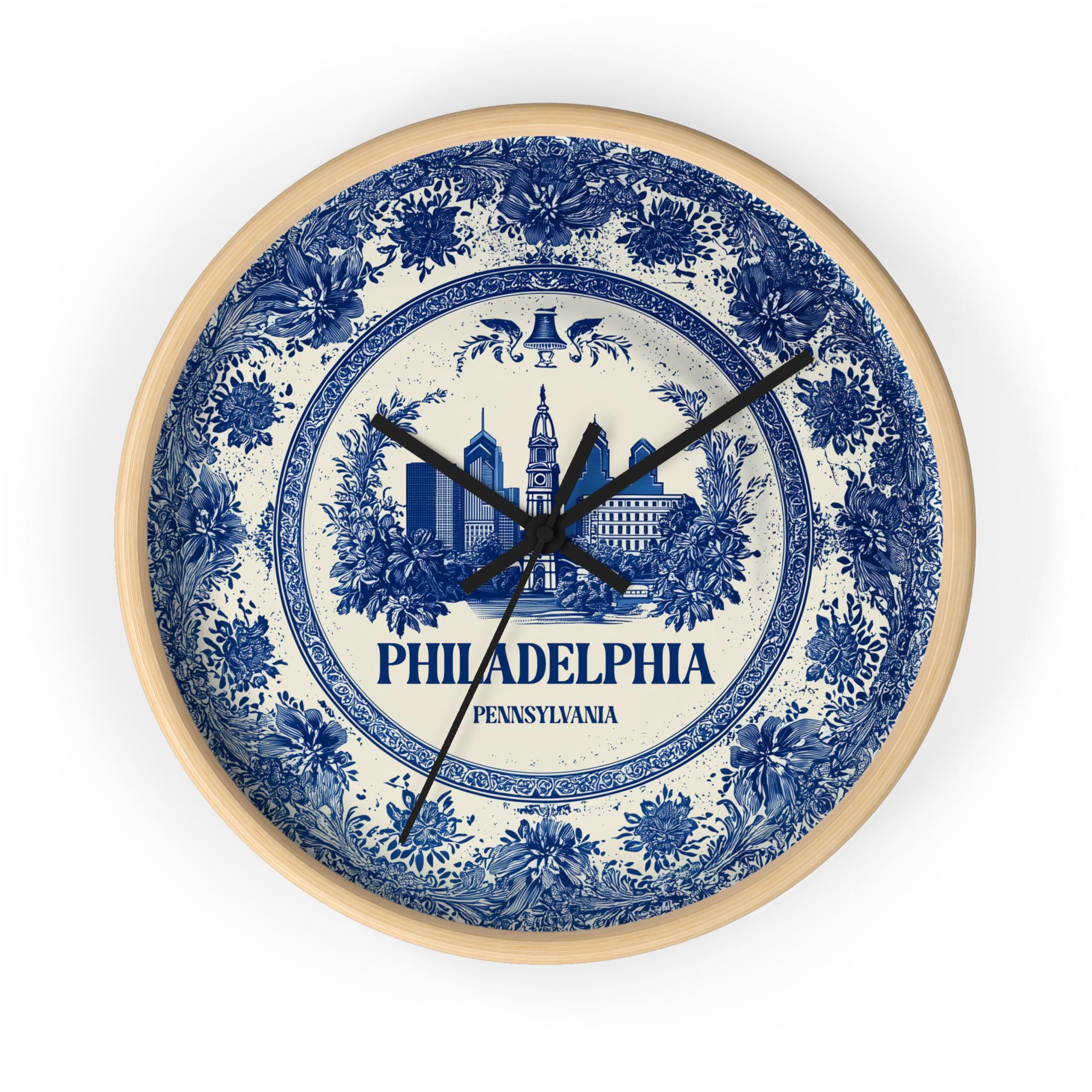 Philadelphia Pennsylvania2 Wall Clock, Delf style Home Decor, Vintage City Travel Keepsake Art