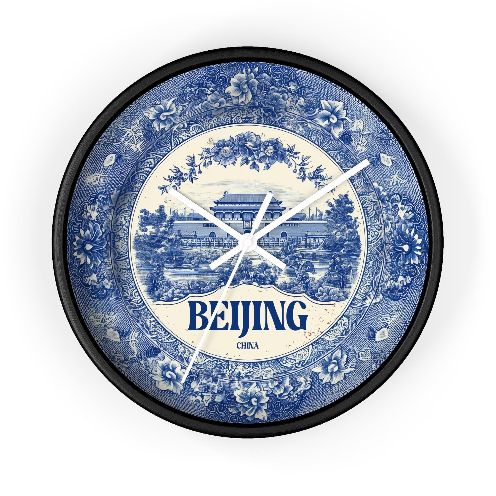Beijing China Wall Clock, Delf style Home Decor, Vintage City Travel Keepsake Art