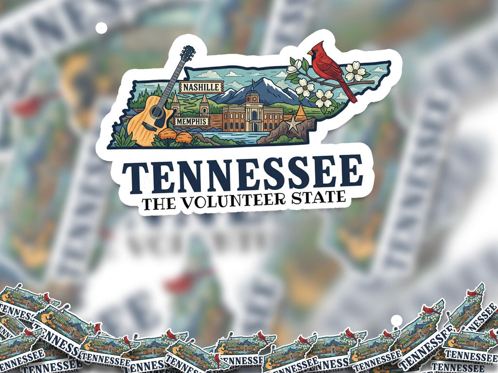 Tennessee State Sticker, USA Kiss-Cut Vinyl, Landmark Waterproof Decal, United States Travel Collection