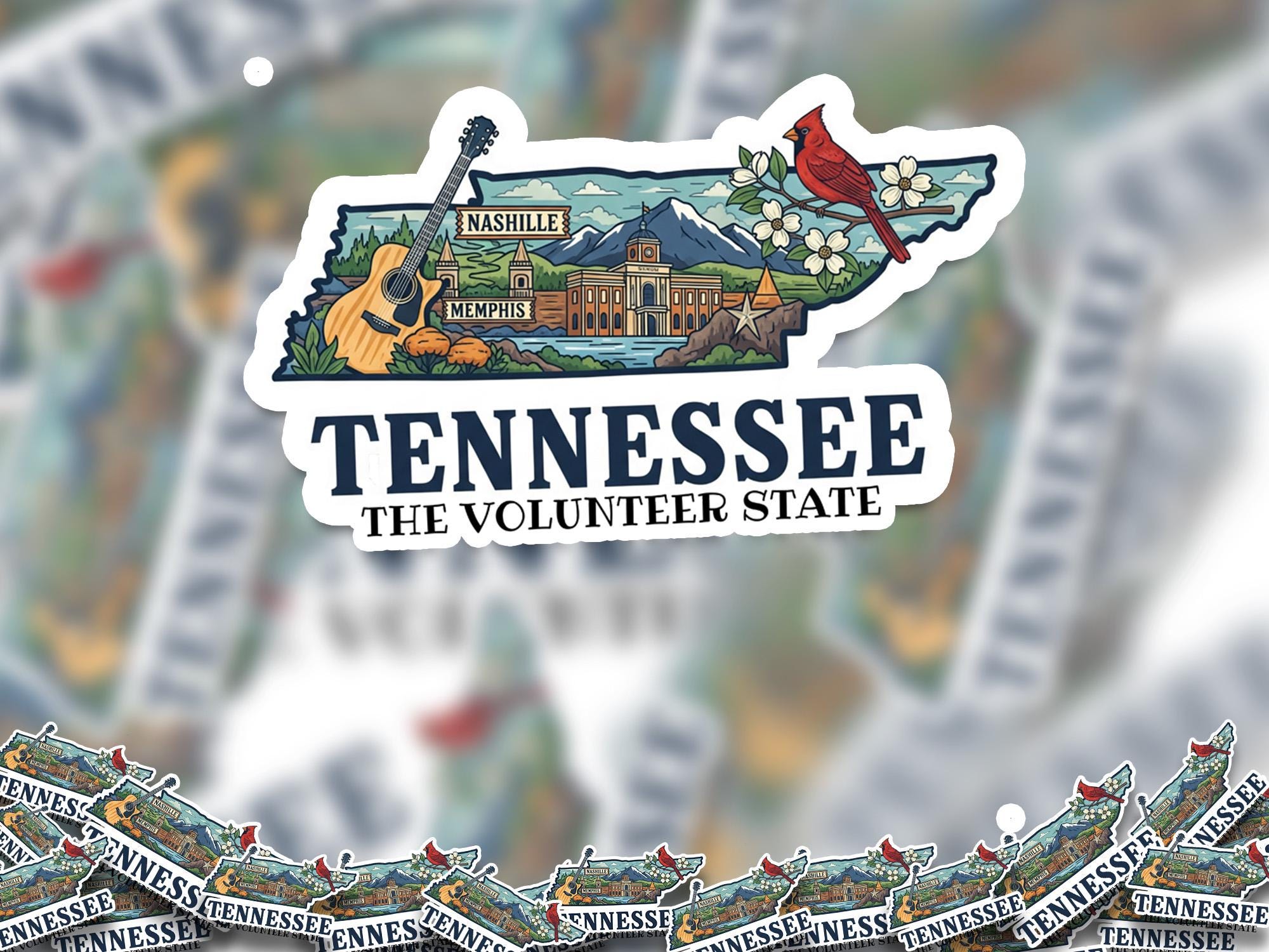 Tennessee State Sticker, USA Kiss-Cut Vinyl, Landmark Waterproof Decal, United States Travel Collection