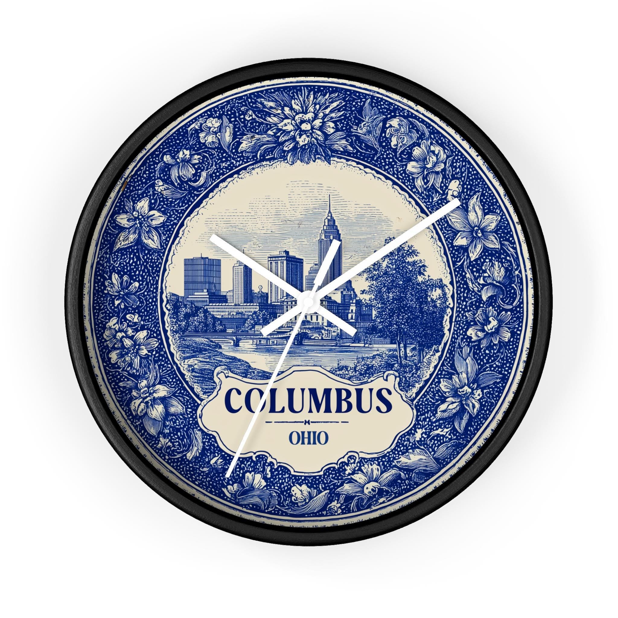 Columbus Ohio Wall Clock, Delf style Home Decor, Vintage City Travel Keepsake Art