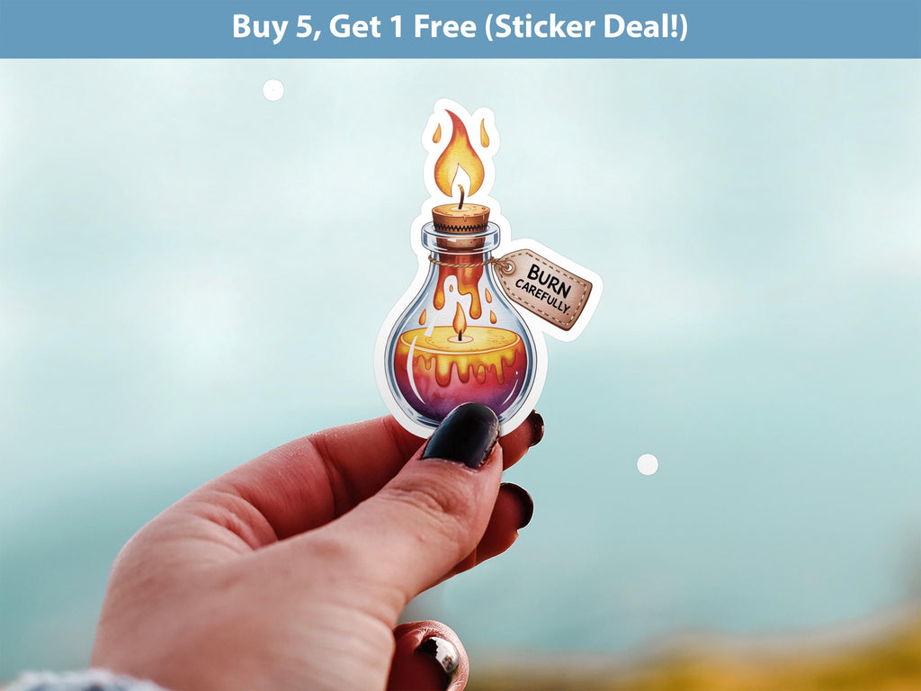 Magic Fire Potion Sticker, Witchcraft Elixir Bottle Decal, Halloween Spell Vinyl