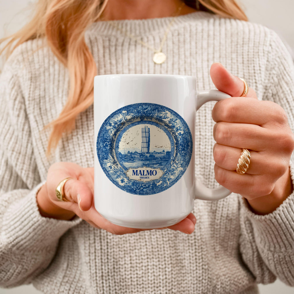 Malmo Sweden Mug, Custom Delft Style cup, Personalized Vintage Travel City Gift