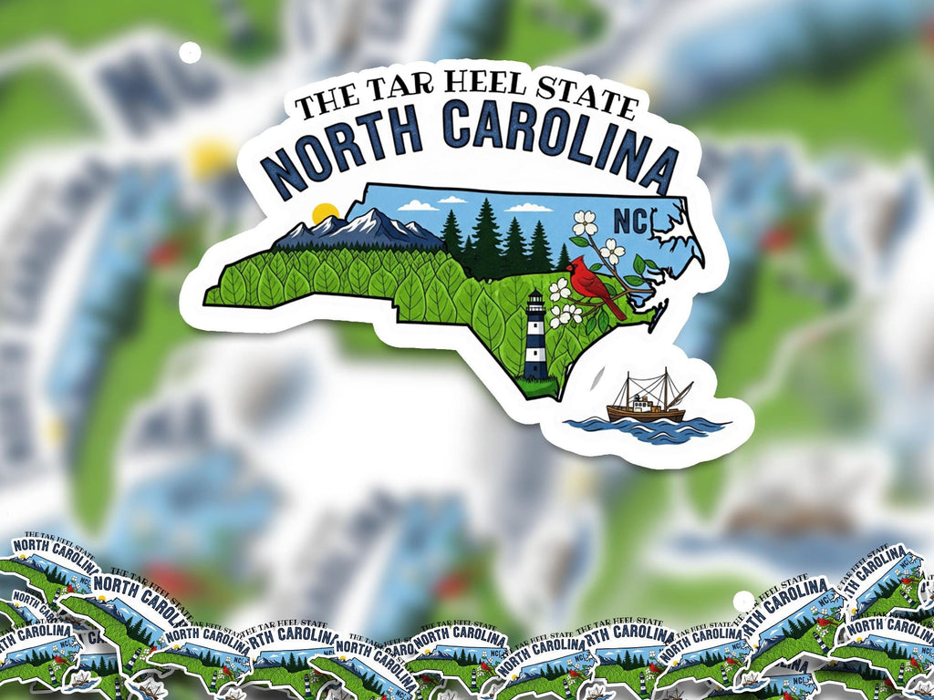 North Carolina State Sticker, USA Kiss-Cut Vinyl, Landmark Waterproof Decal, United States Travel Collection