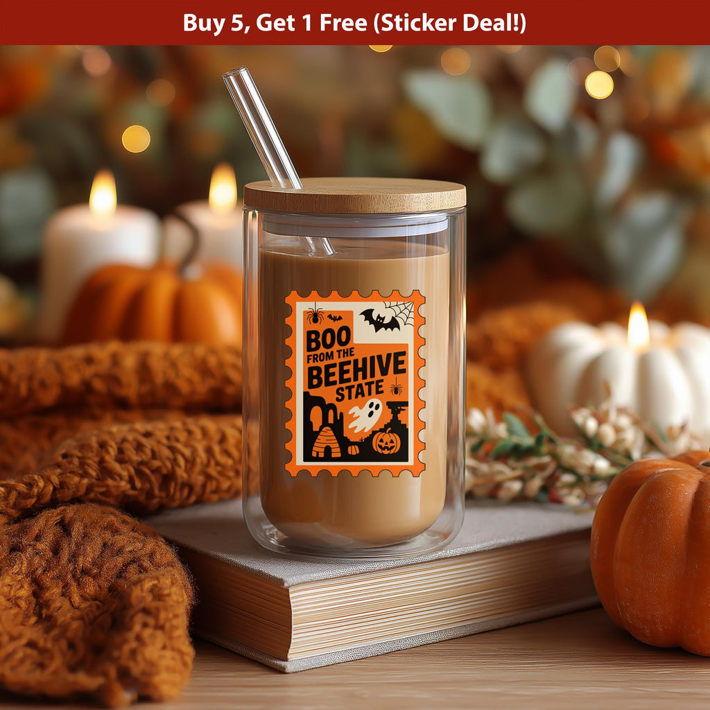 Utah Stamp Halloween Sticker, Spooky USA Kiss-Cut Vinyl, Waterproof Decal, United States Travel