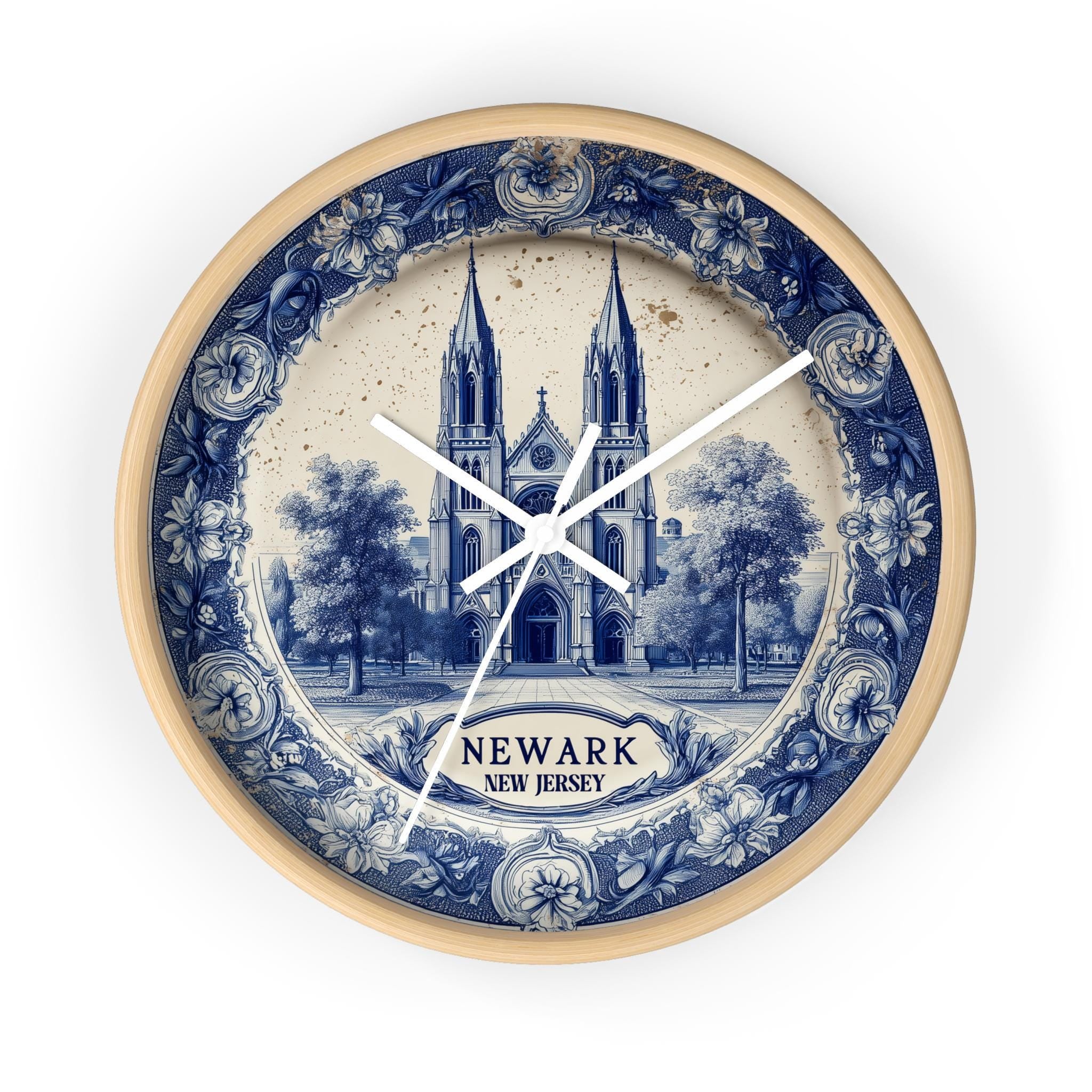 Newark New Jersey Wall Clock, Delf style Home Decor, Vintage City Travel Keepsake Art