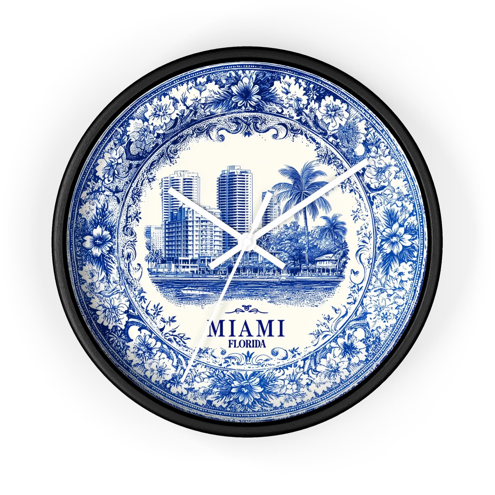 Miami Florida Wall Clock, Delf style Home Decor, Vintage City Travel Keepsake Art