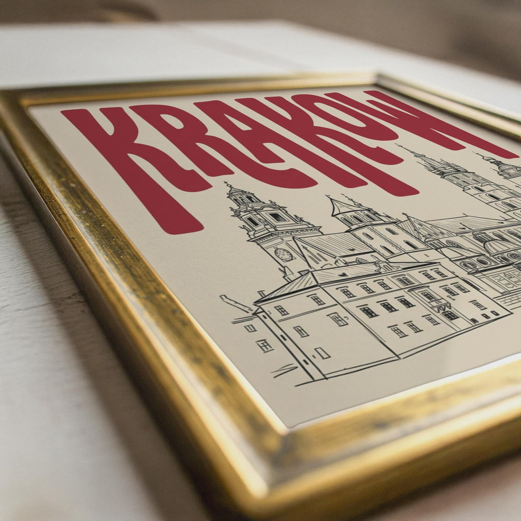 Krakow Poland Skyline Wall Art, Framed Canvas Print, Minimalist Line Art Decor