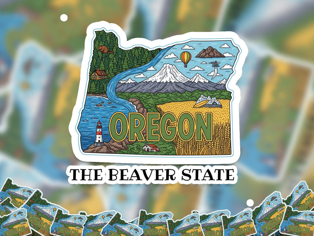 Oregon State Sticker, USA Kiss-Cut Vinyl, Landmark Waterproof Decal, United States Travel Collection