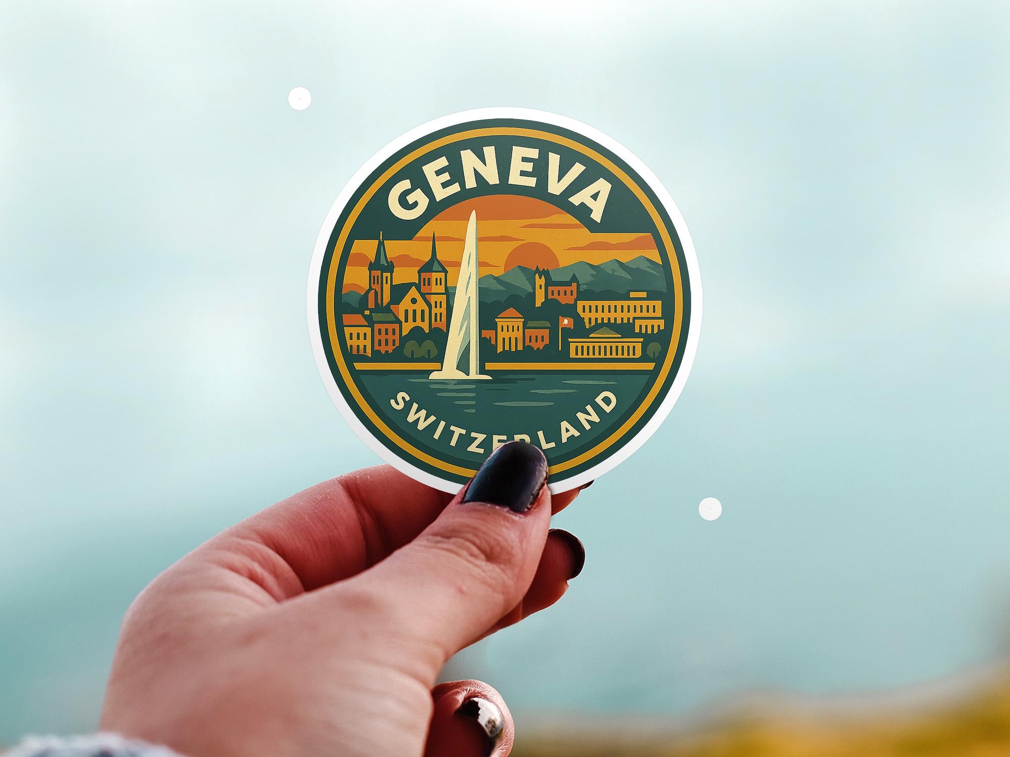 Geneva Switzerland Sticker Kiss-Cut Vinyl, Waterproof Decal, Retro Travel Lover Collection