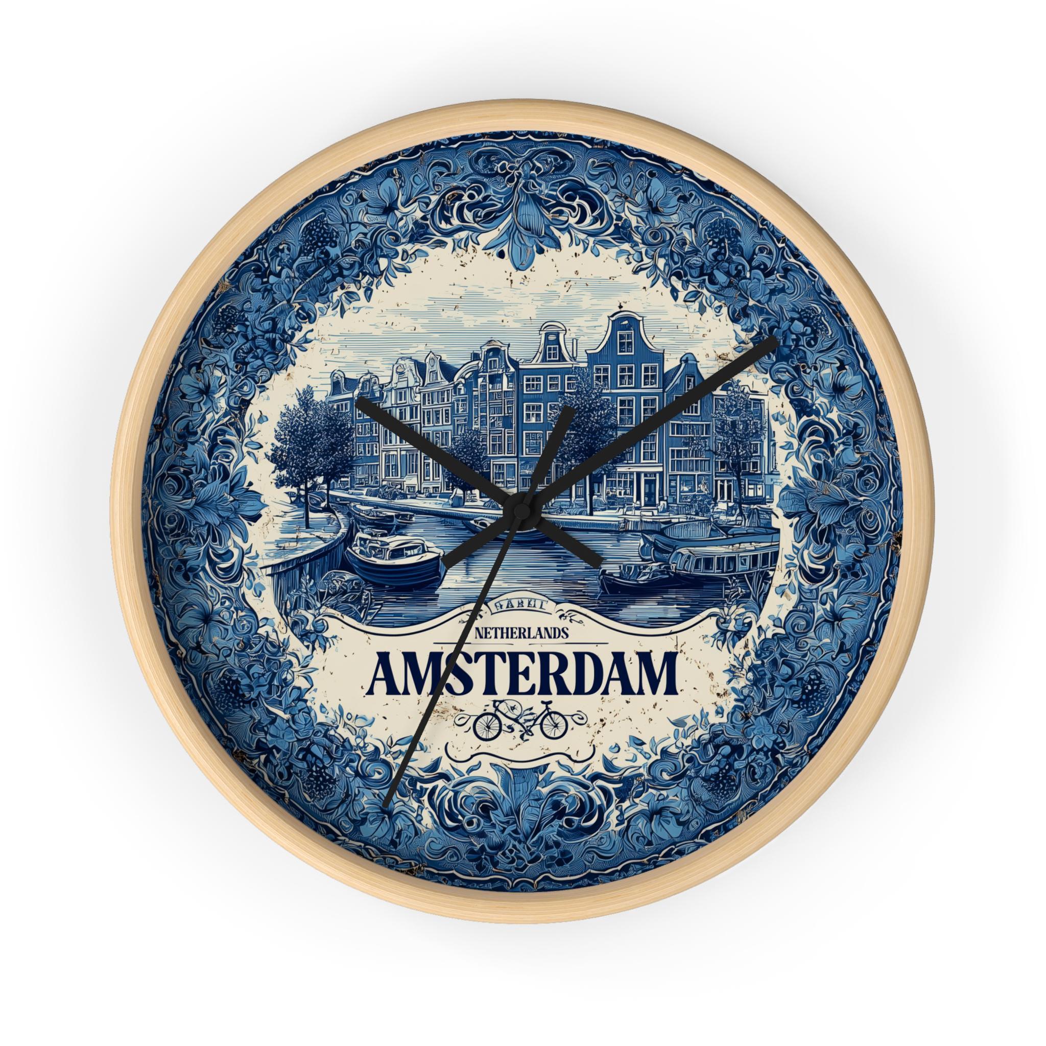 Amsterdam Netherlands Wall Clock, Delf style Home Decor, Vintage City Travel Keepsake Art