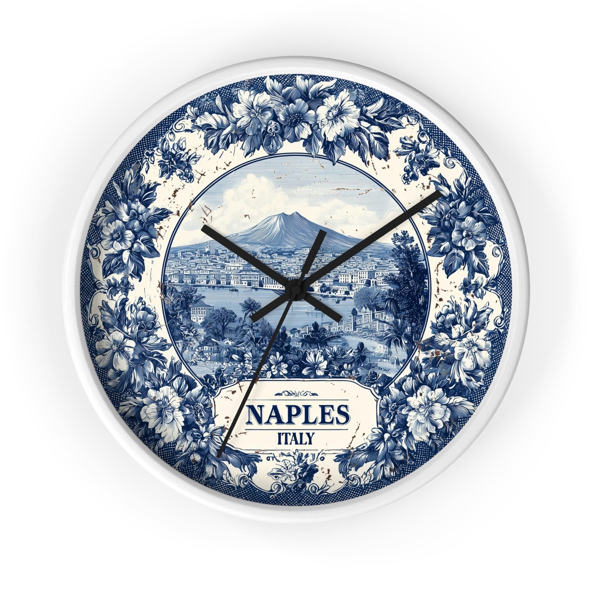 Naples Italy Wall Clock, Delf style Home Decor, Vintage City Travel Keepsake Art