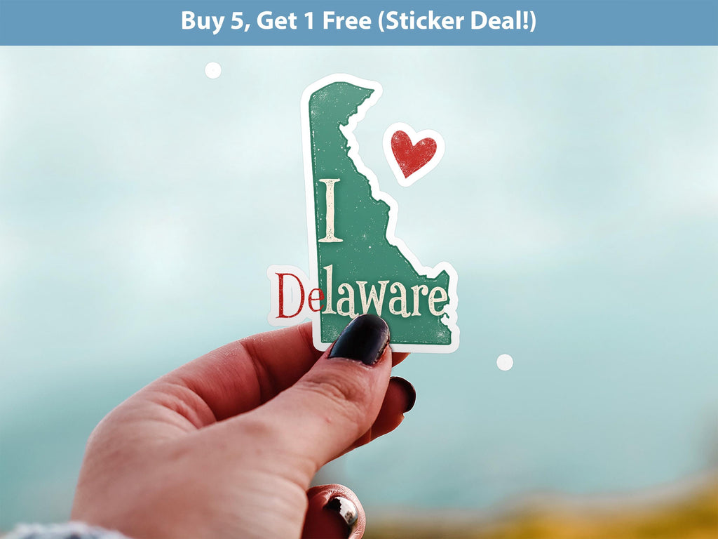 I love Delaware Sticker, Vintage US States Vinyl Decal, Waterproof Decal, Retro Travel Collection