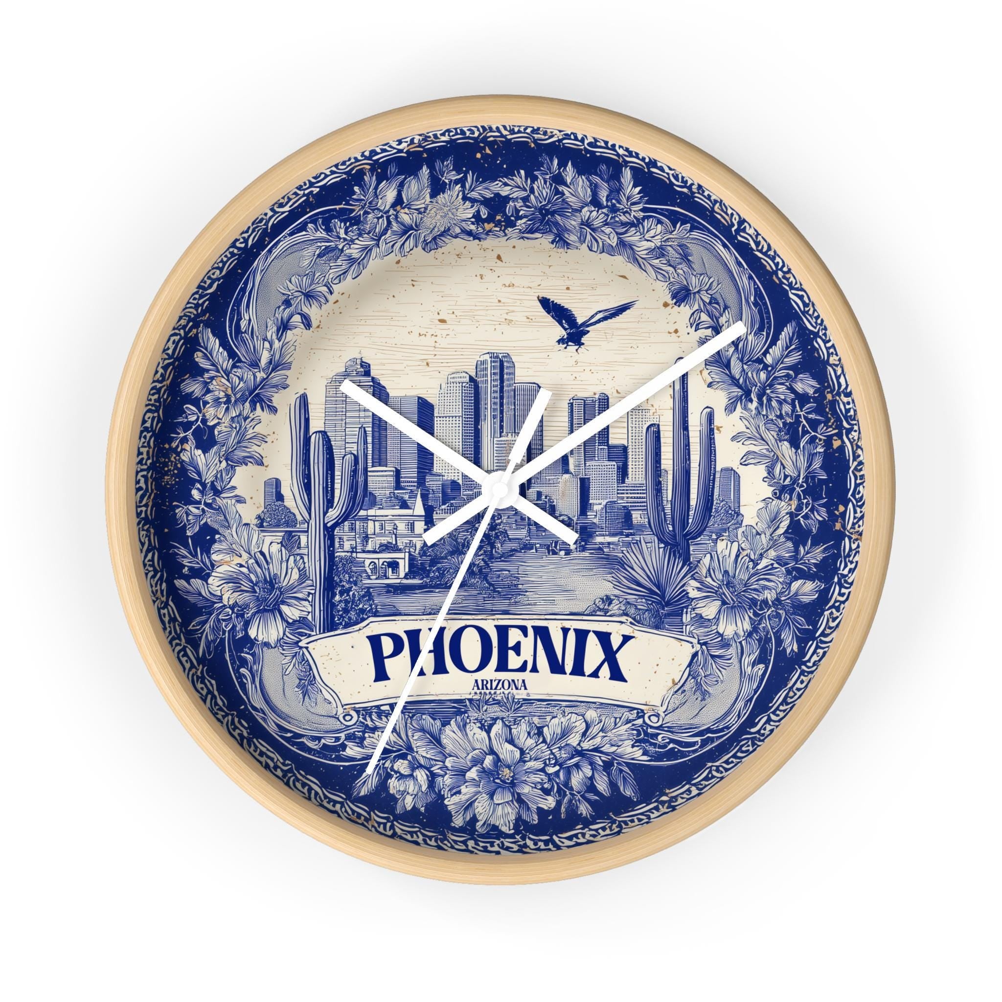 Phoenix Arizona Wall Clock, Delf style Home Decor, Vintage City Travel Keepsake Art