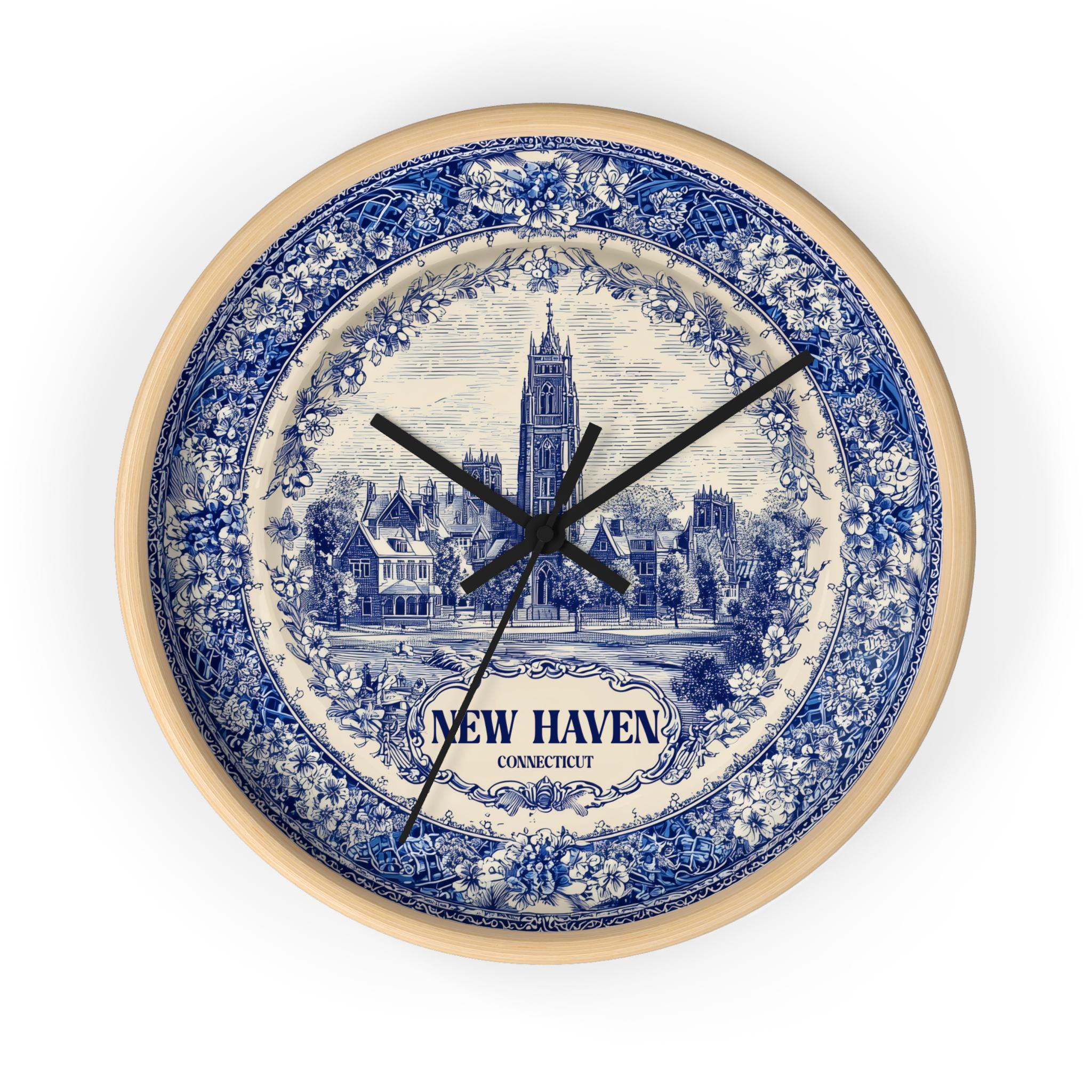 New Haven Connecticut Wall Clock, Delf style Home Decor, Vintage City Travel Keepsake Art