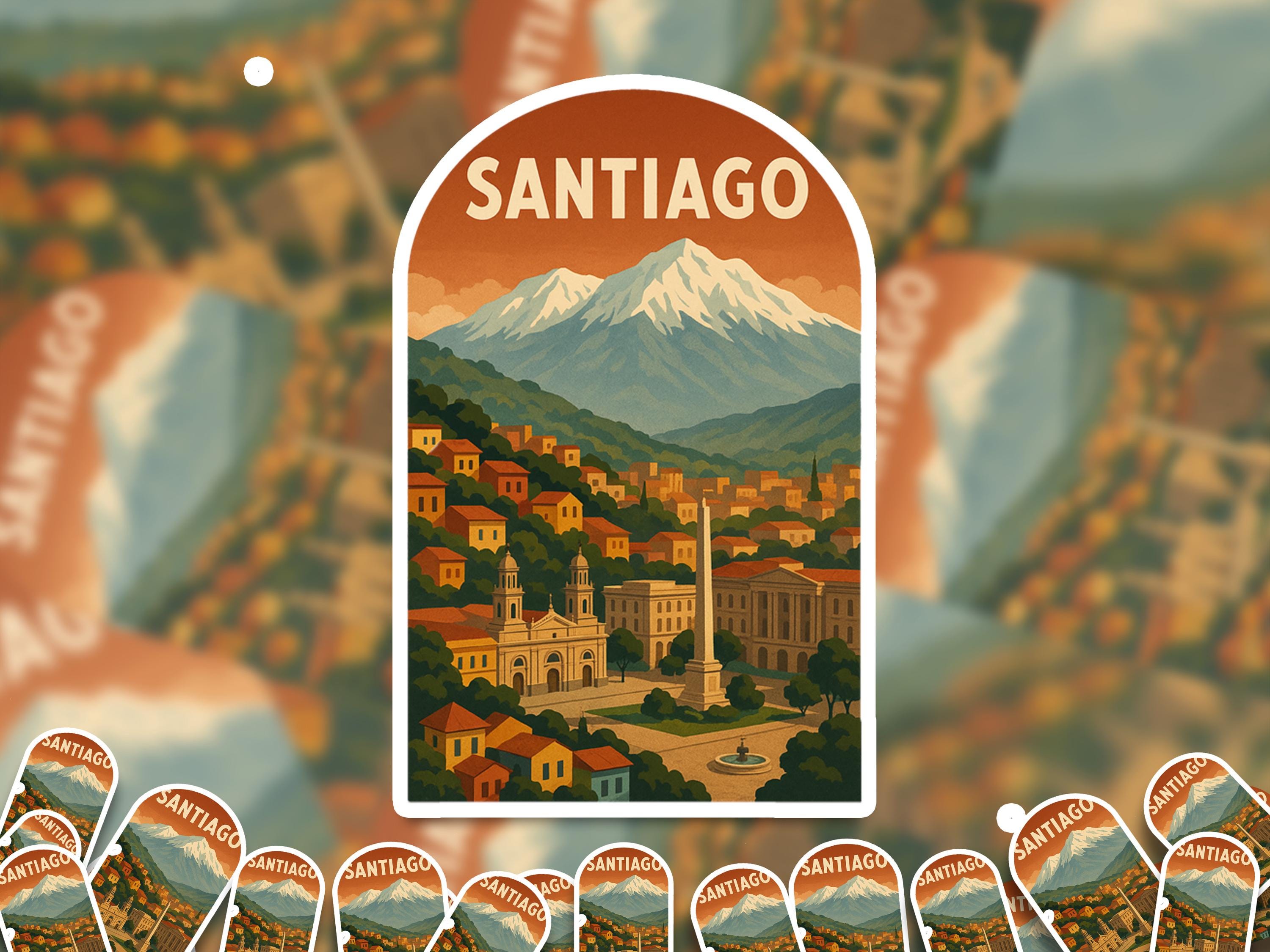 Santiago Chile Sticker, Vintage City Vinyl Decal, Retro Travel Lover Collection, Journal Scrapbook