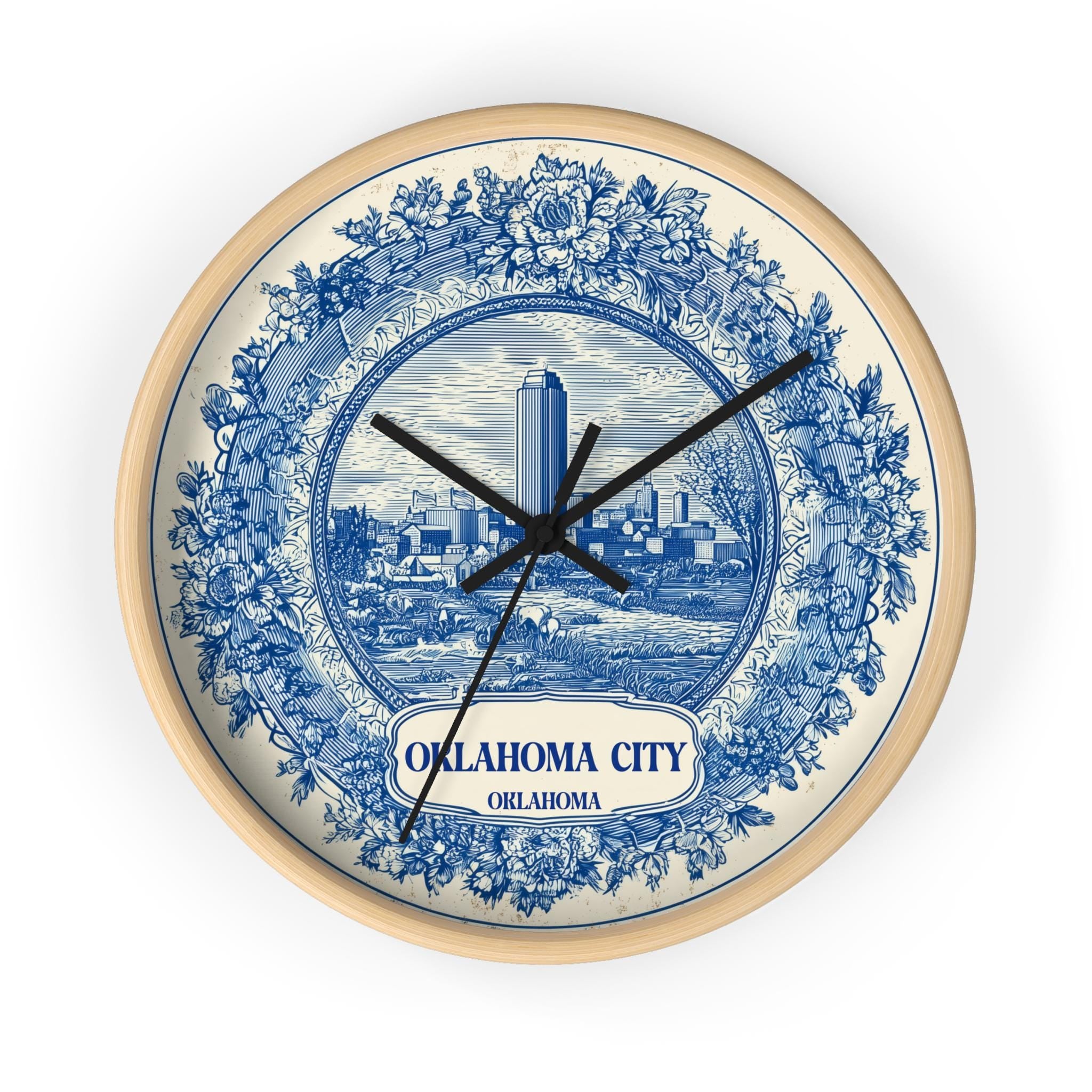 Oklahoma City Wall Clock, Delf style Home Decor, Vintage City Travel Keepsake Art