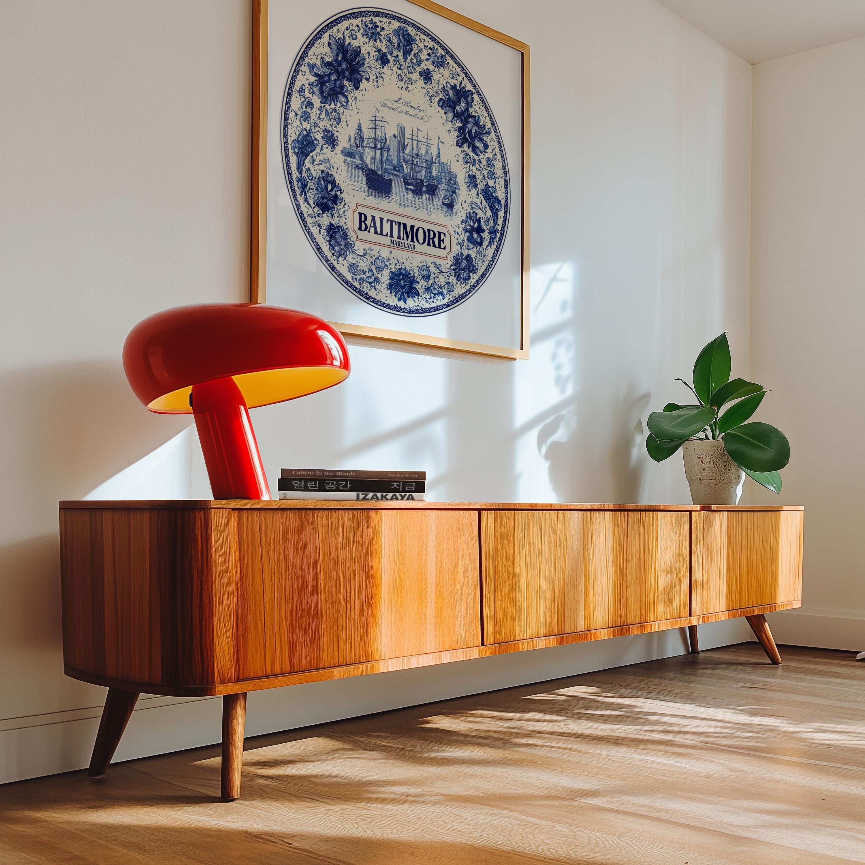 Baltimore Maryland Wall Art, Vintage Delft Blue Poster, City Print, Travel Home Decor