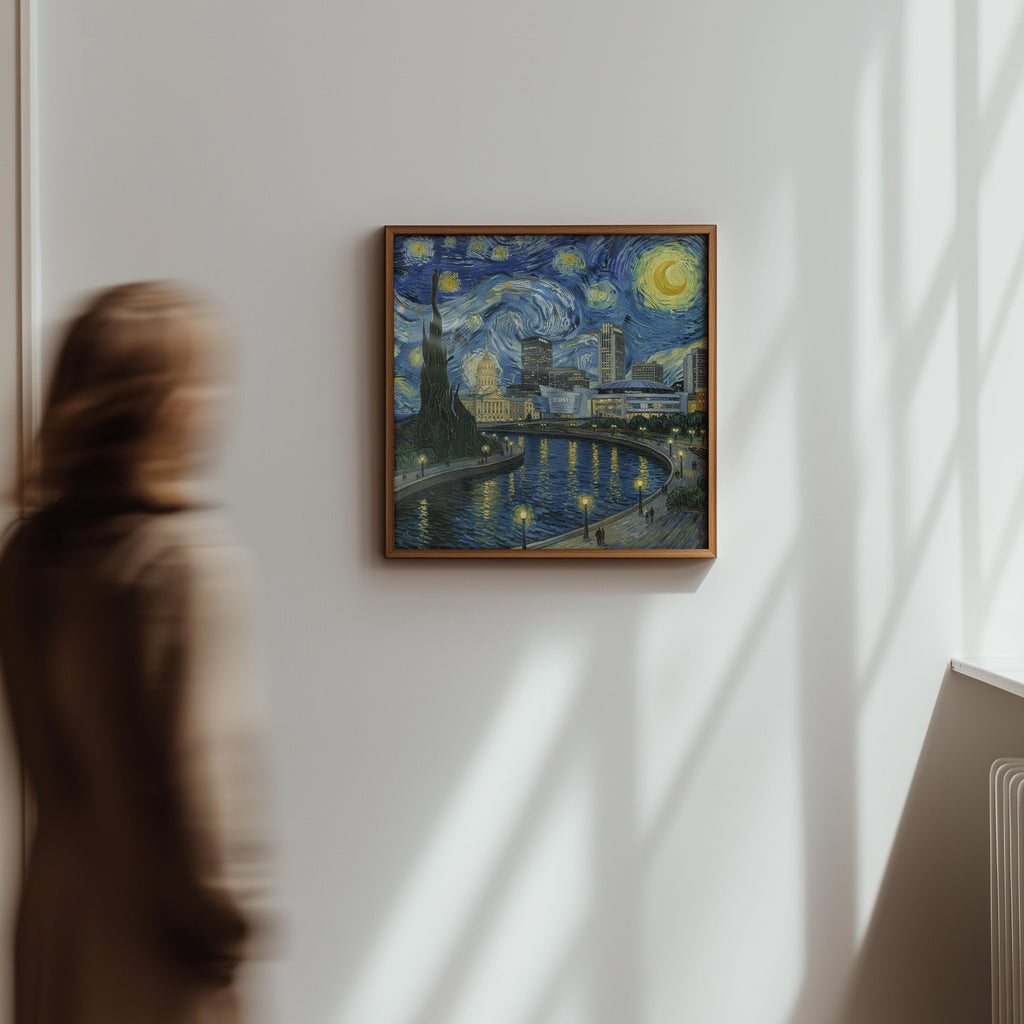 Columbus Ohio Starry Night Wall Art, Van Gogh Print, Travel Gift Home Decor