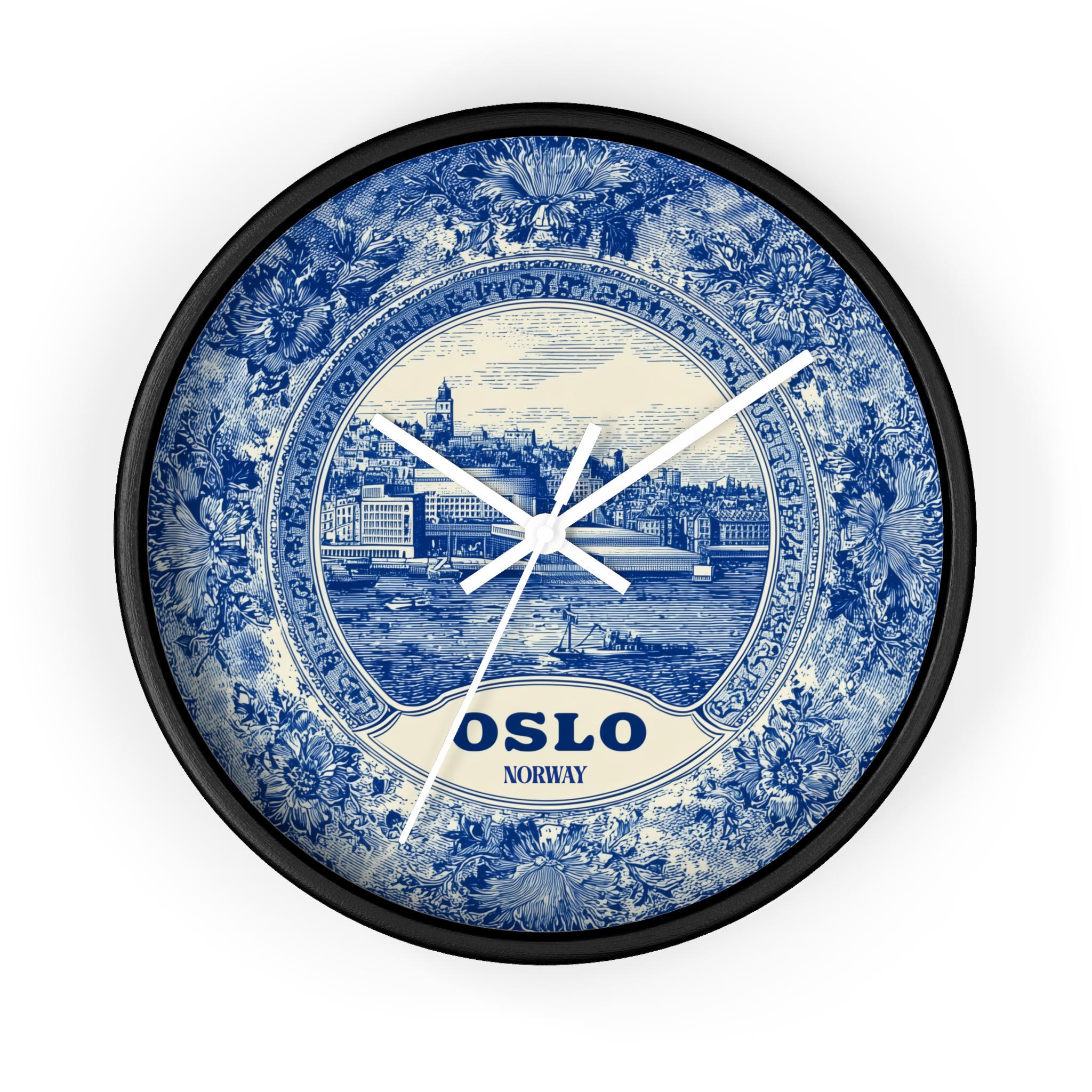 Oslo Norway Wall Clock, Delf style Home Decor, Vintage City Travel Keepsake Art