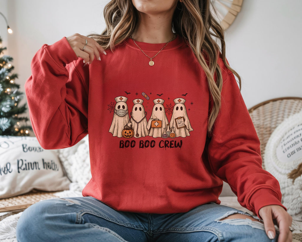 Retro Boo Boo Crew Nurse Halloween Sweatshirt, Halloween Gift for Nurse Medical Lab, Nurse Spooky , Nurse Halloween Boo Boo Crew