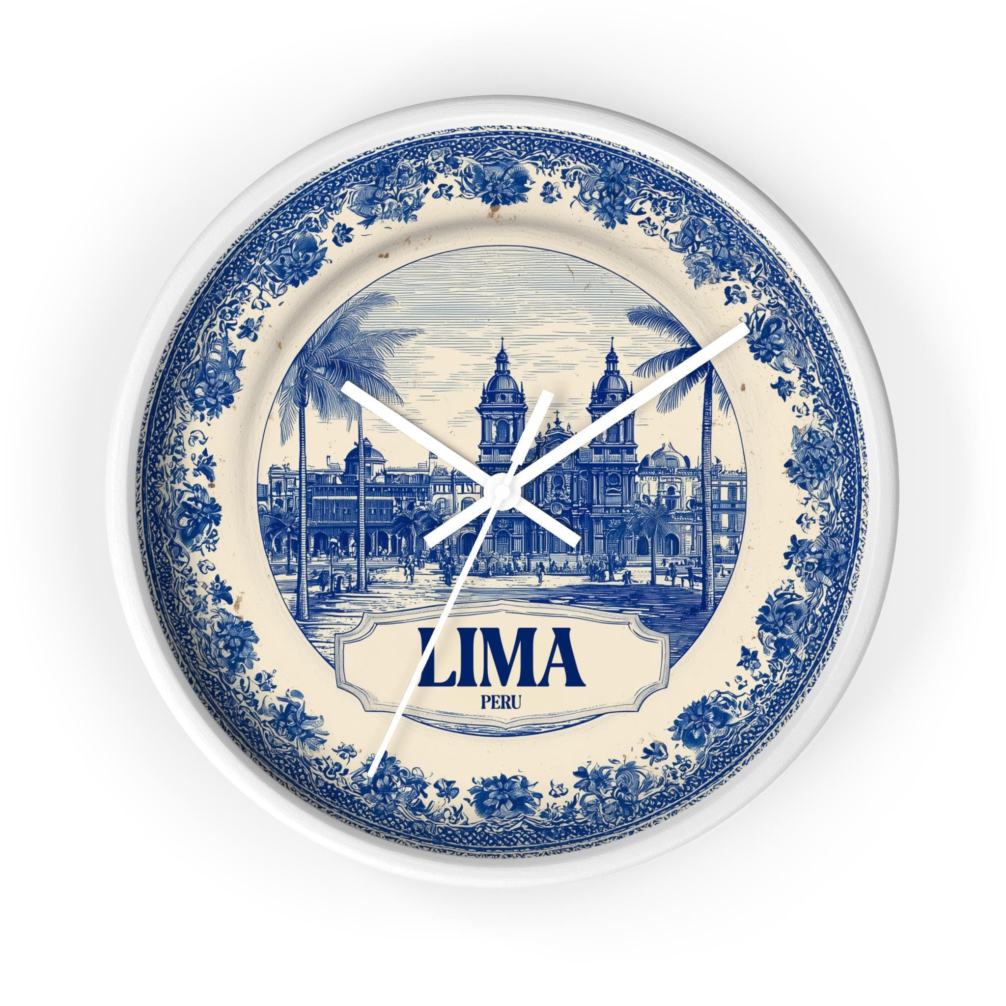 Lima Peru Wall Clock, Delf style Home Decor, Vintage City Travel Keepsake Art