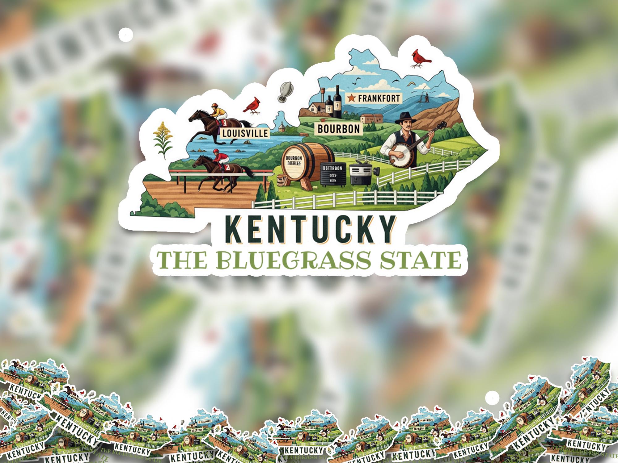 Kentucky State Sticker, USA Kiss-Cut Vinyl, Landmark Waterproof Decal, United States Travel Collection